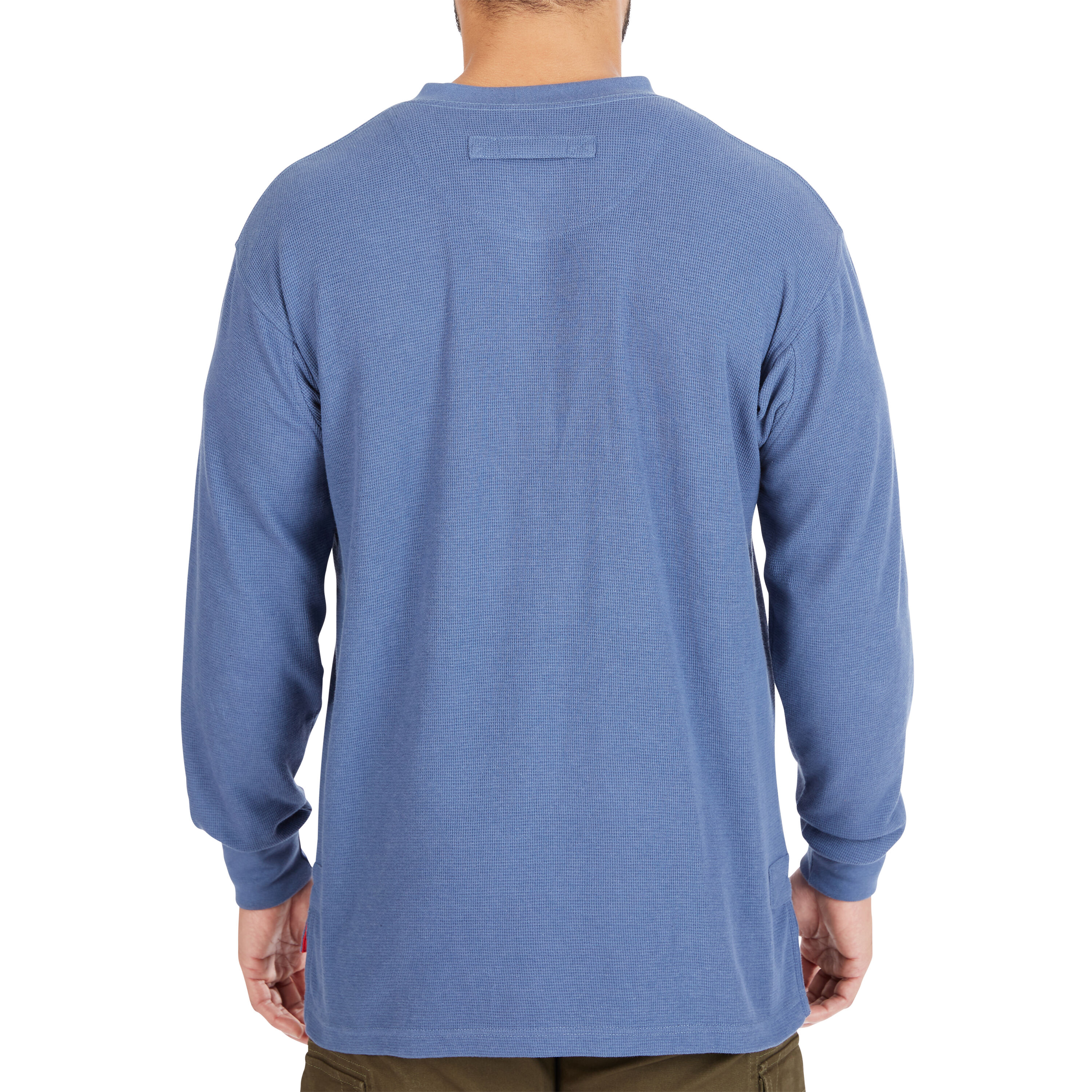 Playera de manga larga Henley azul de punto para hombre de Smith's Workwear (Talla Mediana)