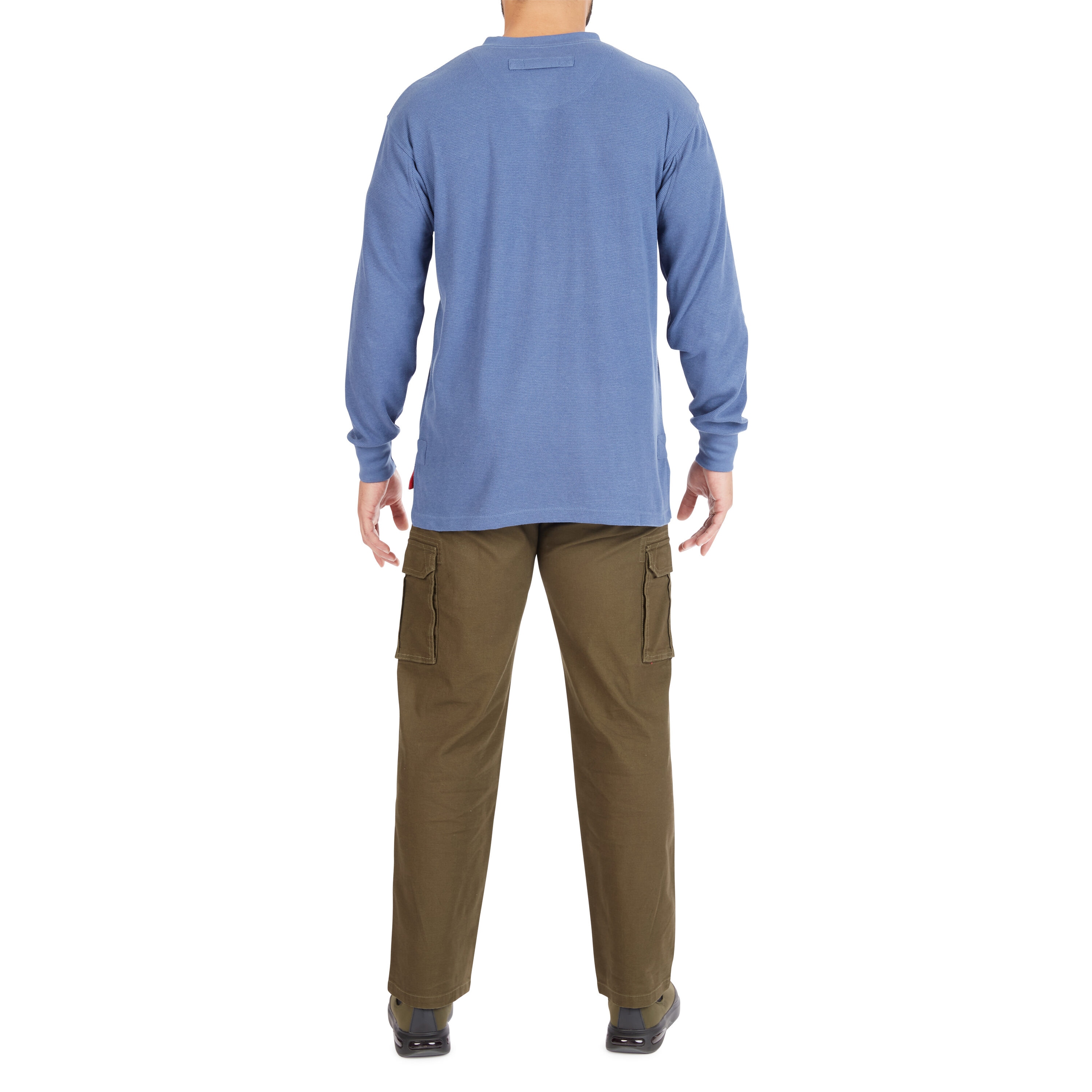 Playera de manga larga Henley azul de punto para hombre de Smith's Workwear (Talla Mediana)