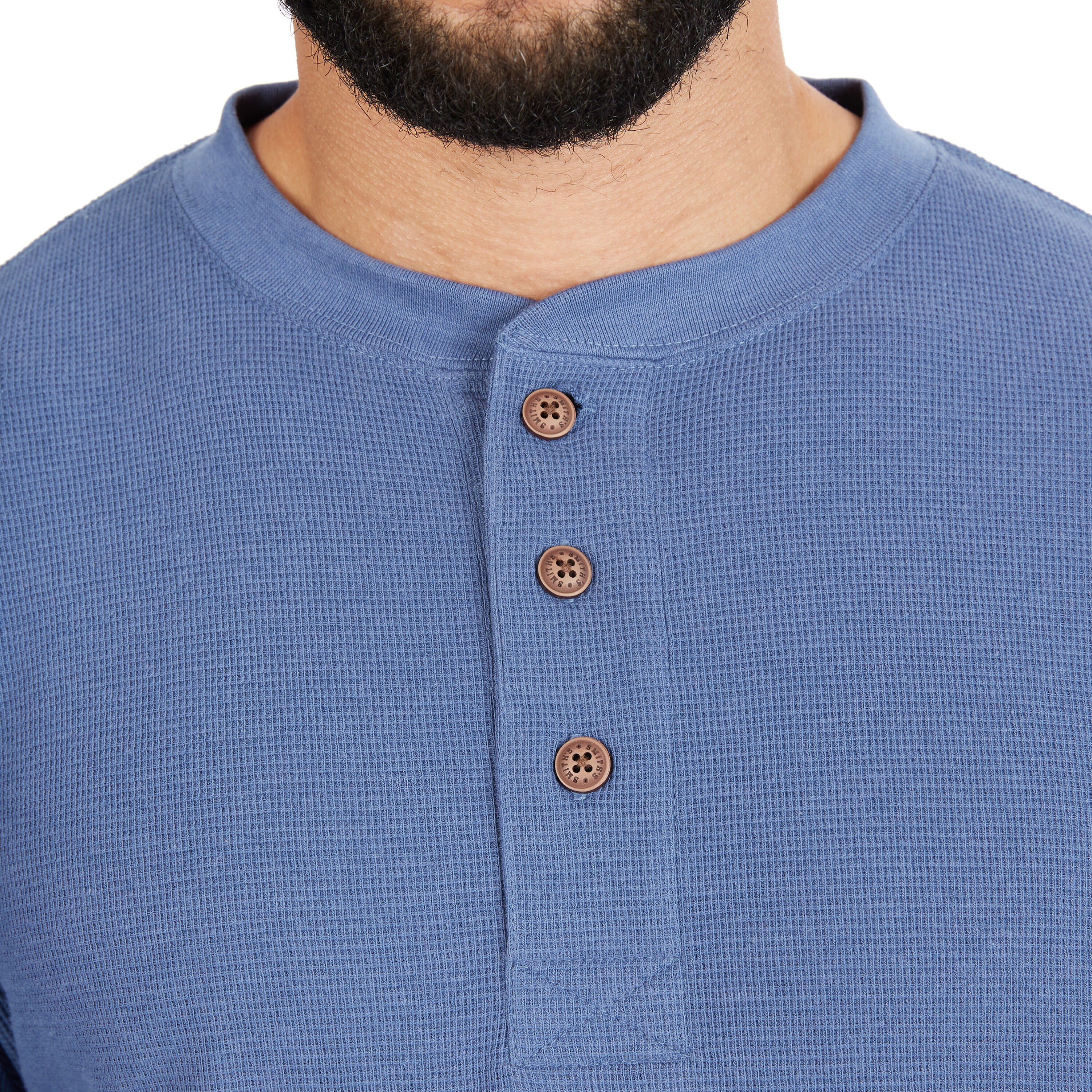 Playera de manga larga Henley azul de punto para hombre de Smith's Workwear (Talla Mediana)