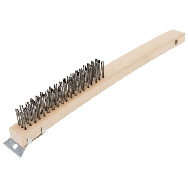 Cepillo de alambre Prosource con raspador, 1-1/2 pulgadas de recortar en forma de L, cerdas metálicas, cepillo de 5/8 pulgadas de ancho, 14-1/4 pulgadas de largo total - WB01319S