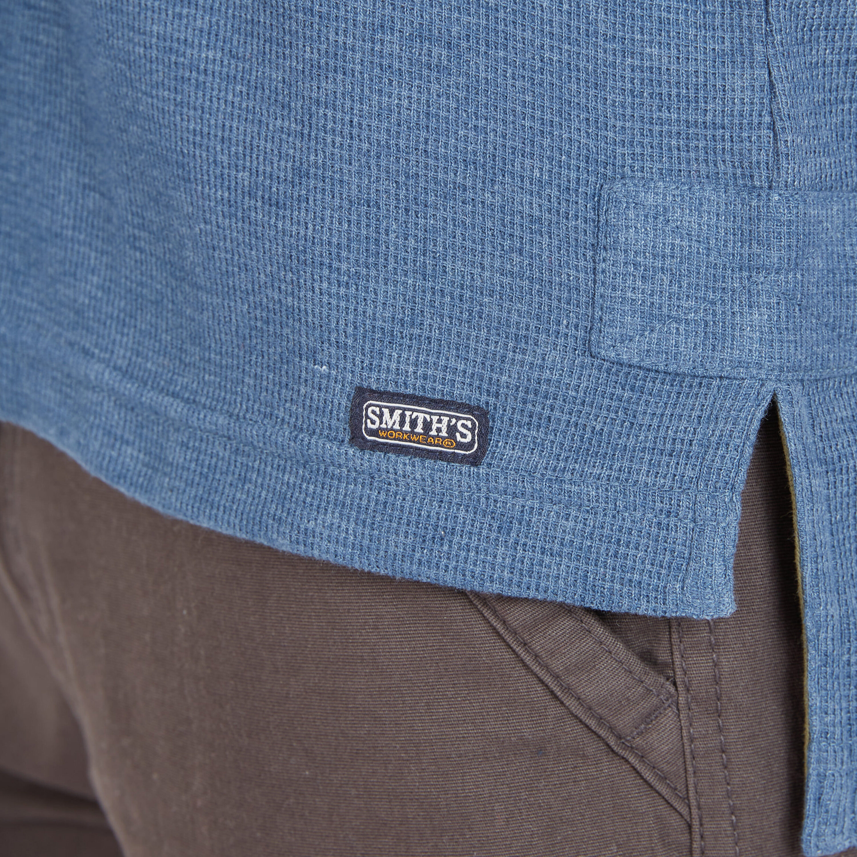 Playera de Manga Larga estilo Henley en Azul para Hombres de Smith's Workwear (Talla Mediana)