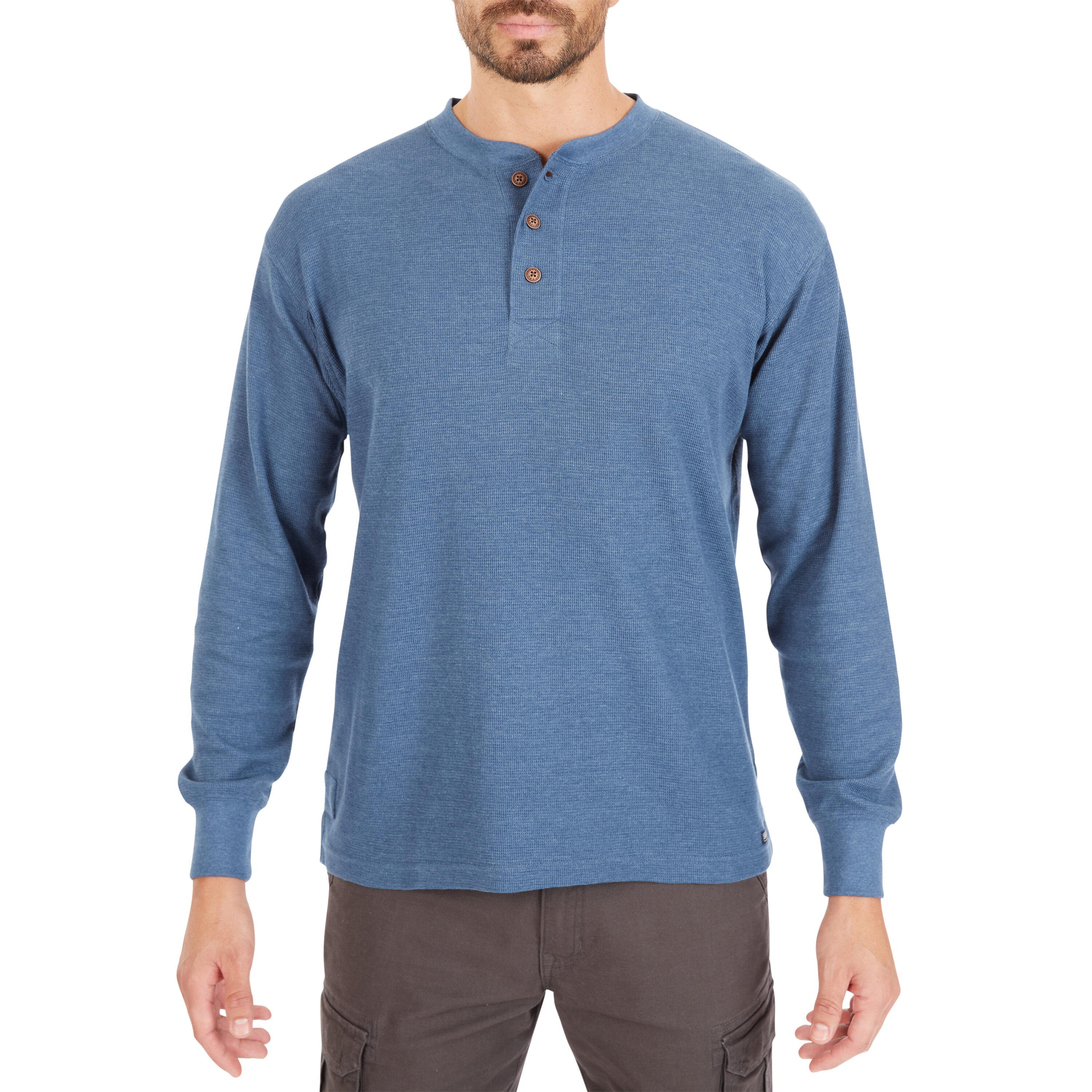 Playera de Manga Larga estilo Henley en Azul para Hombres de Smith's Workwear (Talla Mediana)