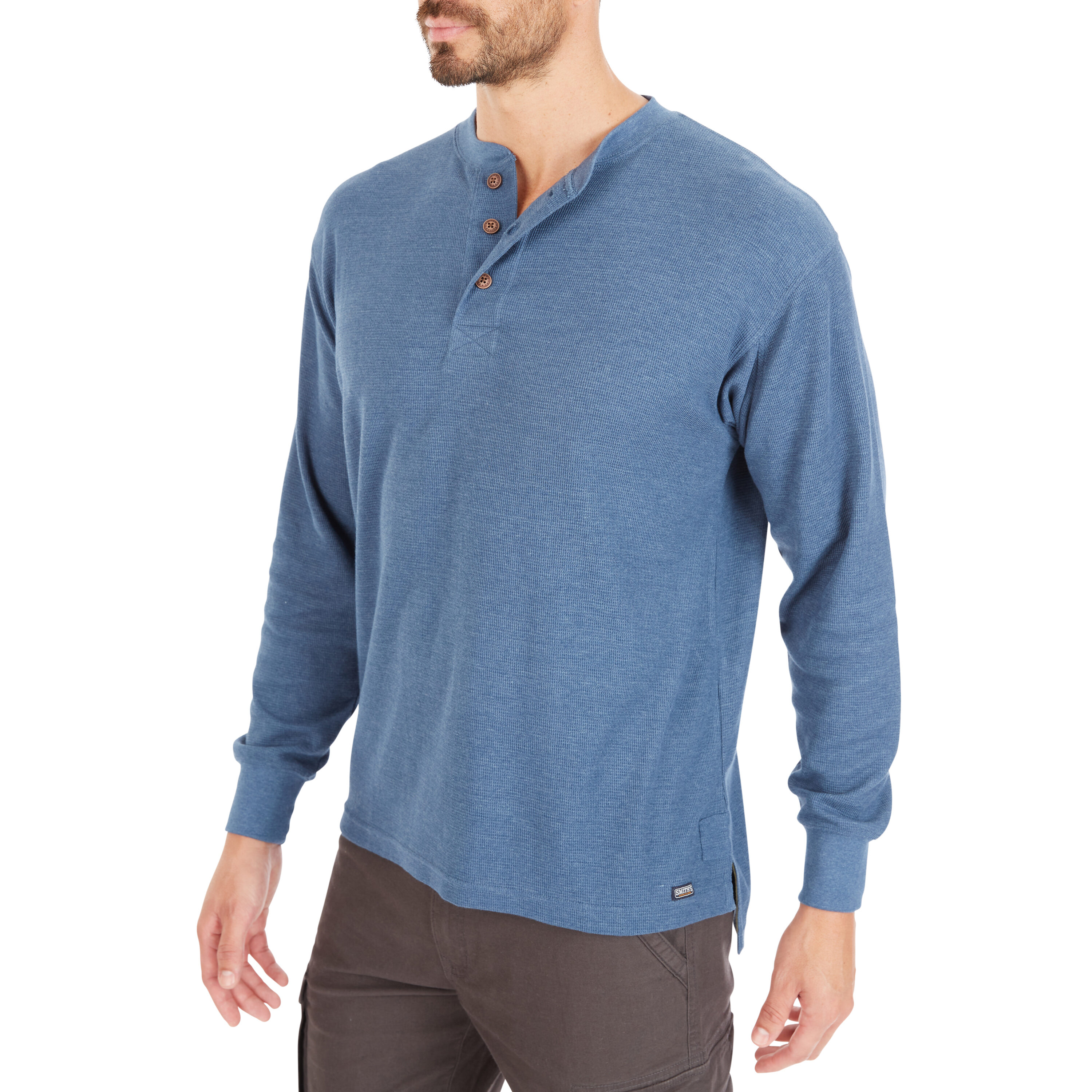 Playera de Manga Larga estilo Henley en Azul para Hombres de Smith's Workwear (Talla Mediana)