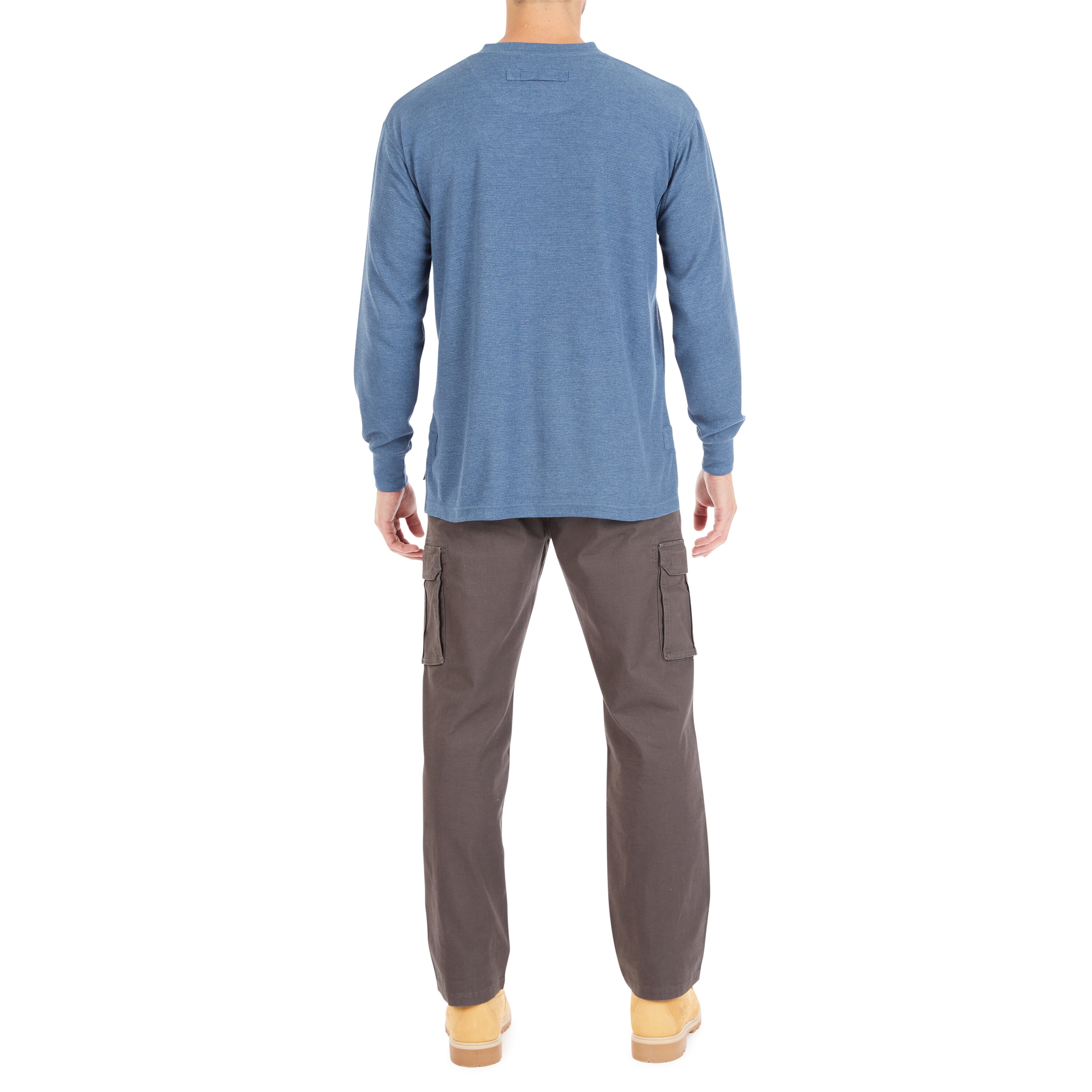 Playera de Manga Larga estilo Henley en Azul para Hombres de Smith's Workwear (Talla Mediana)