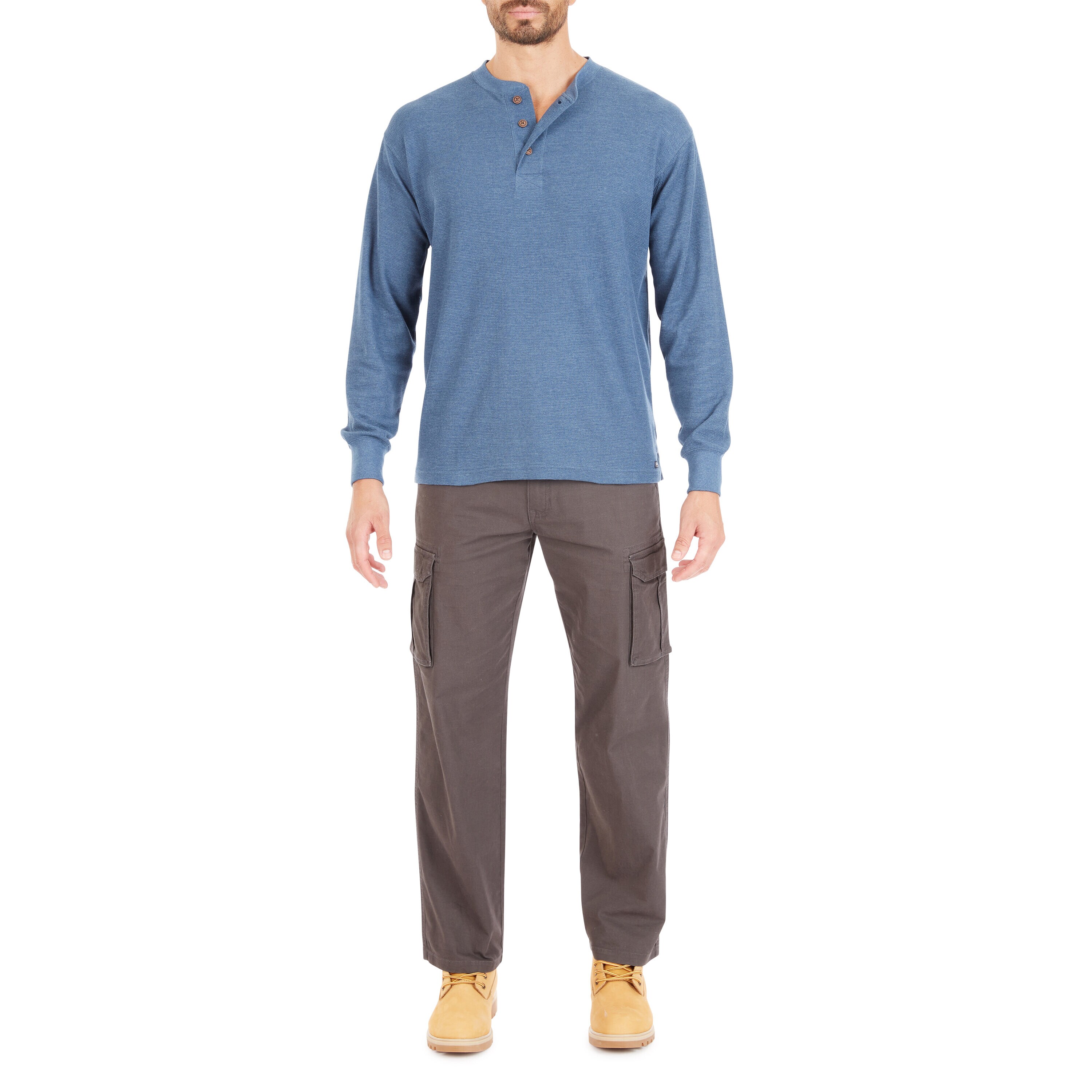 Playera de Manga Larga estilo Henley en Azul para Hombres de Smith's Workwear (Talla Mediana)