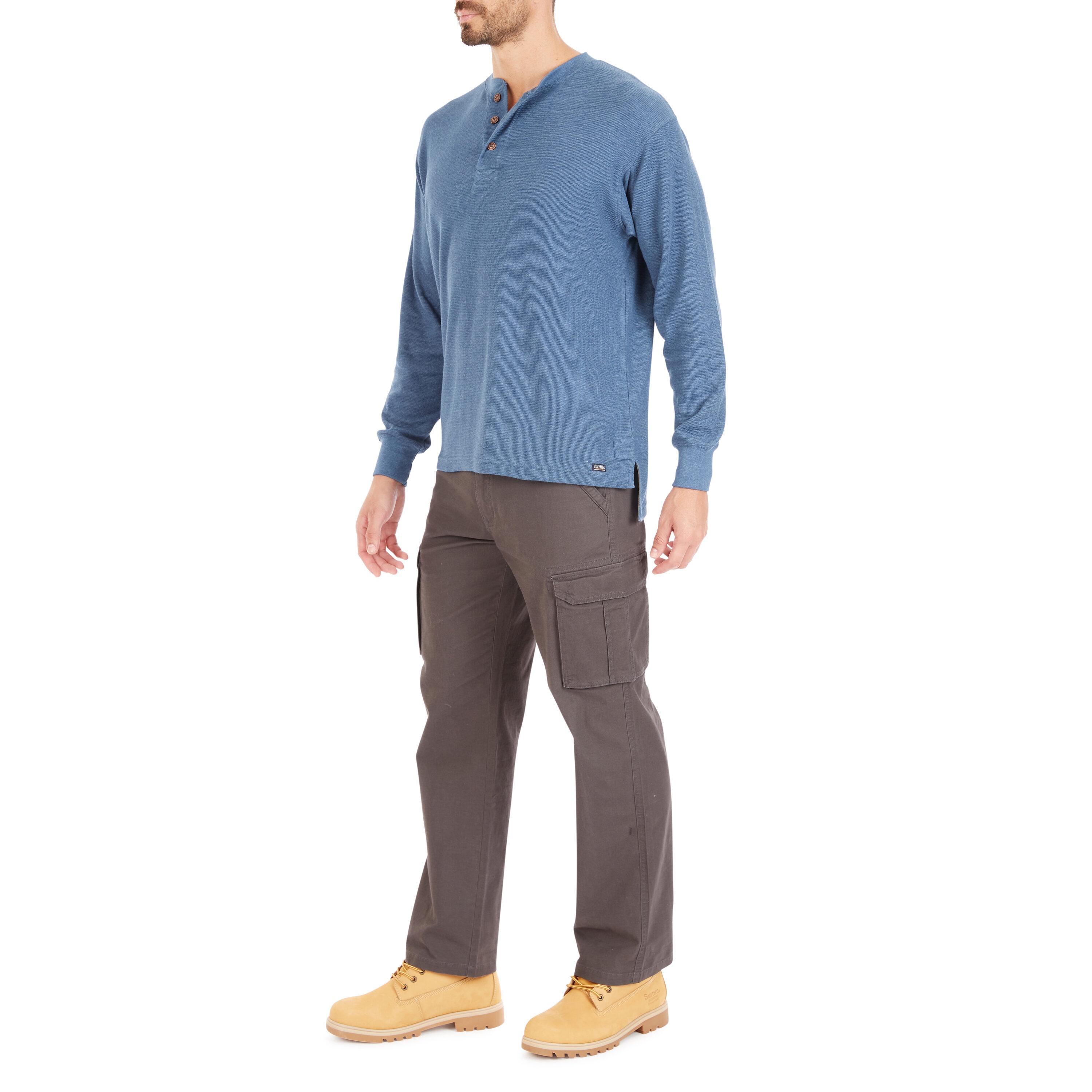 Playera de Manga Larga estilo Henley en Azul para Hombres de Smith's Workwear (Talla Mediana)