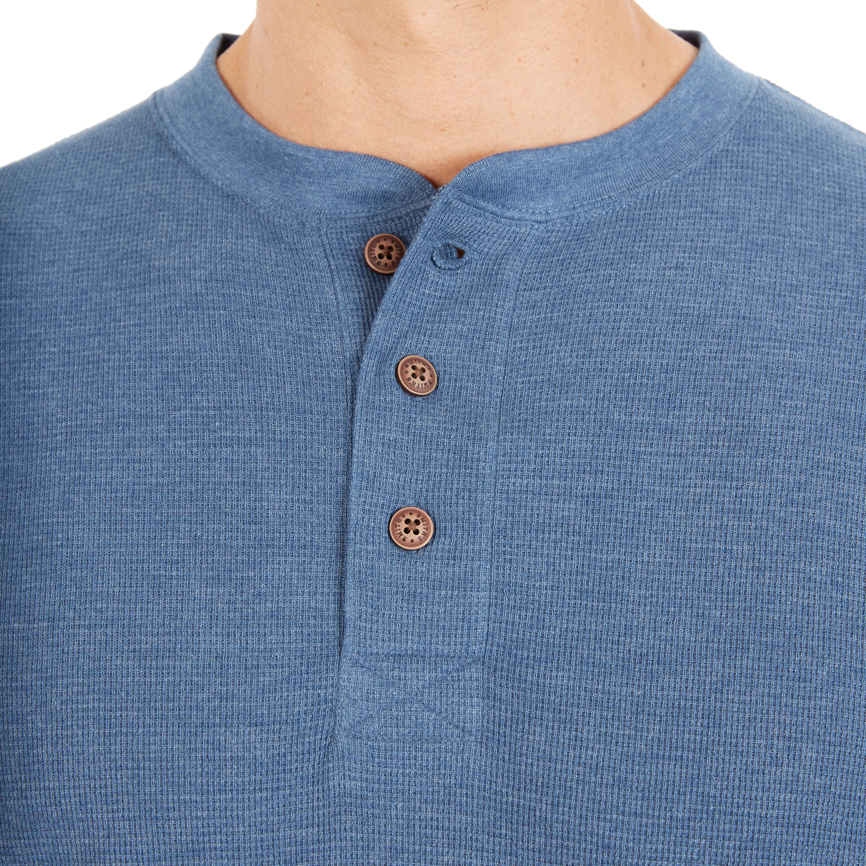 Playera de Manga Larga estilo Henley en Azul para Hombres de Smith's Workwear (Talla Mediana)