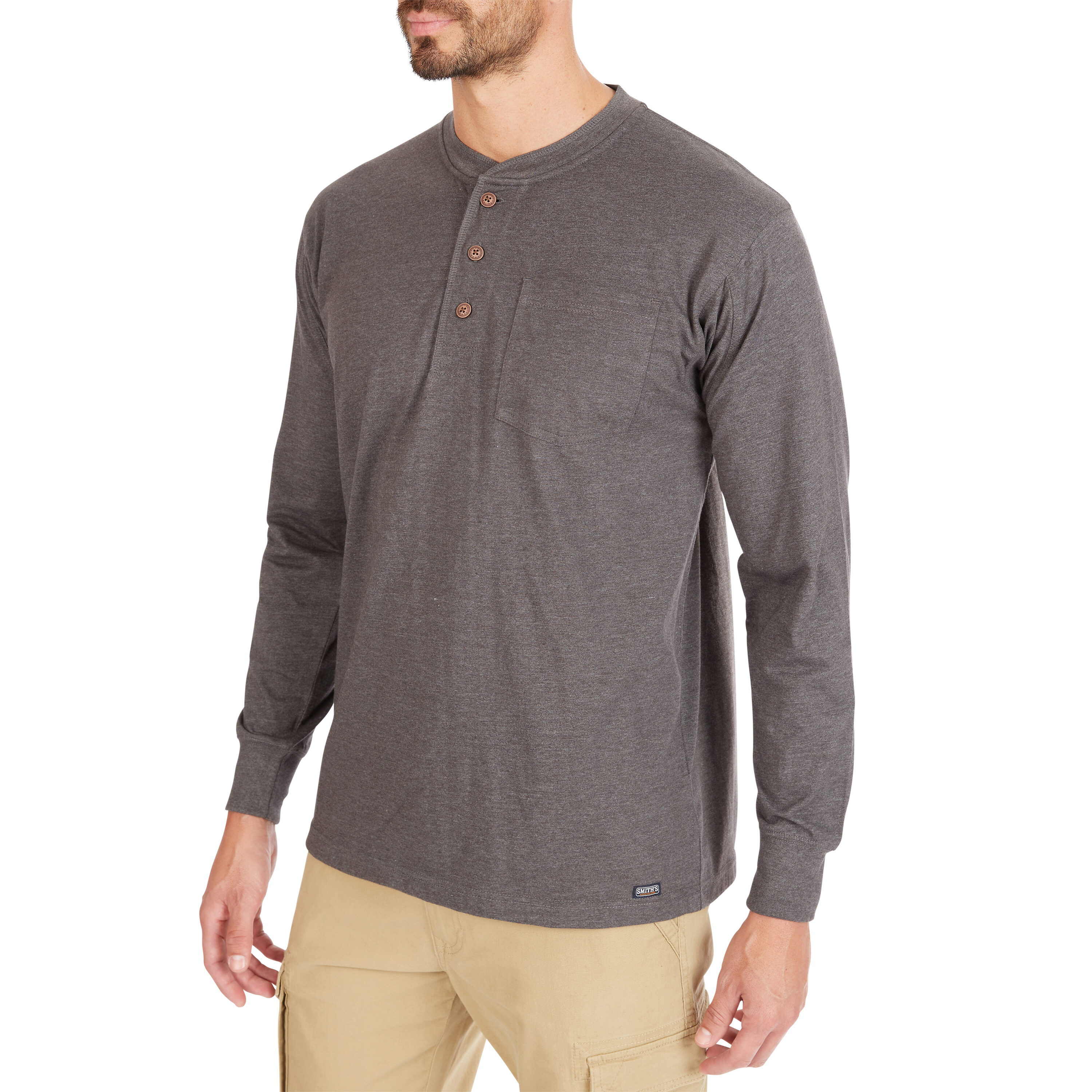 Playera Henley de manga larga de punto gris para hombre de Smith's Workwear (XL)