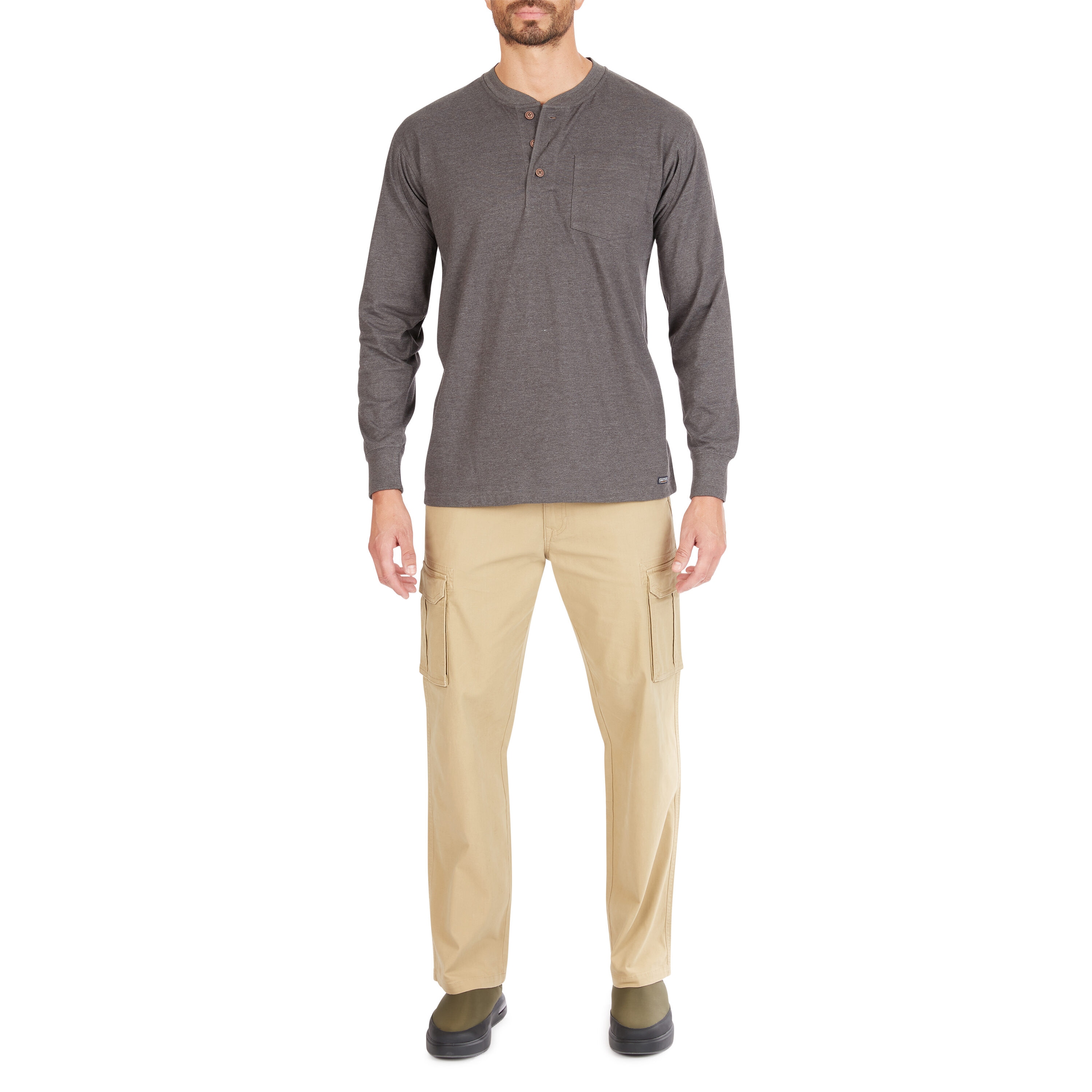 Playera Henley de manga larga de punto gris para hombre de Smith's Workwear (XL)