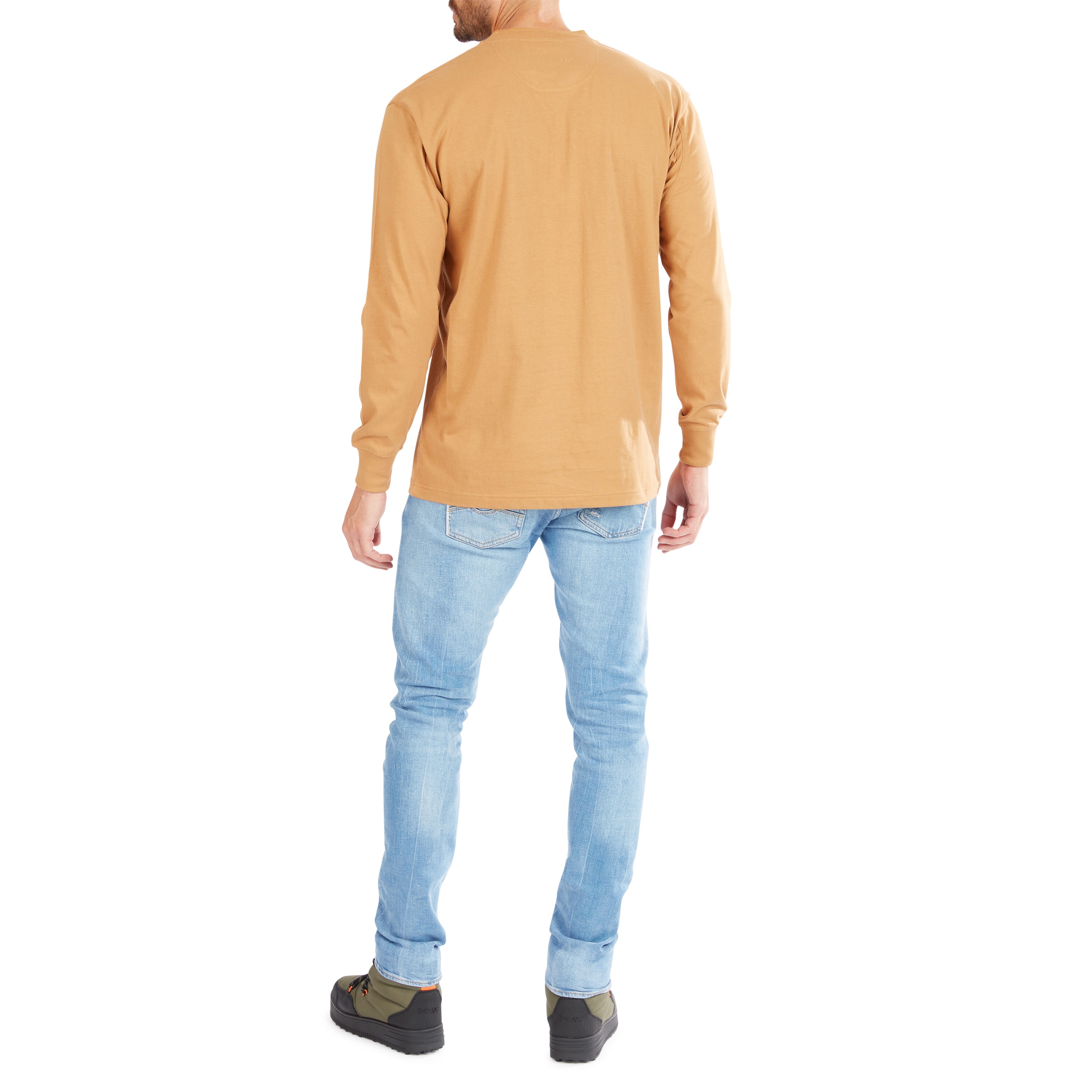 Playera de manga larga estilo Henley en color café para hombre de Smith's Workwear (XL)