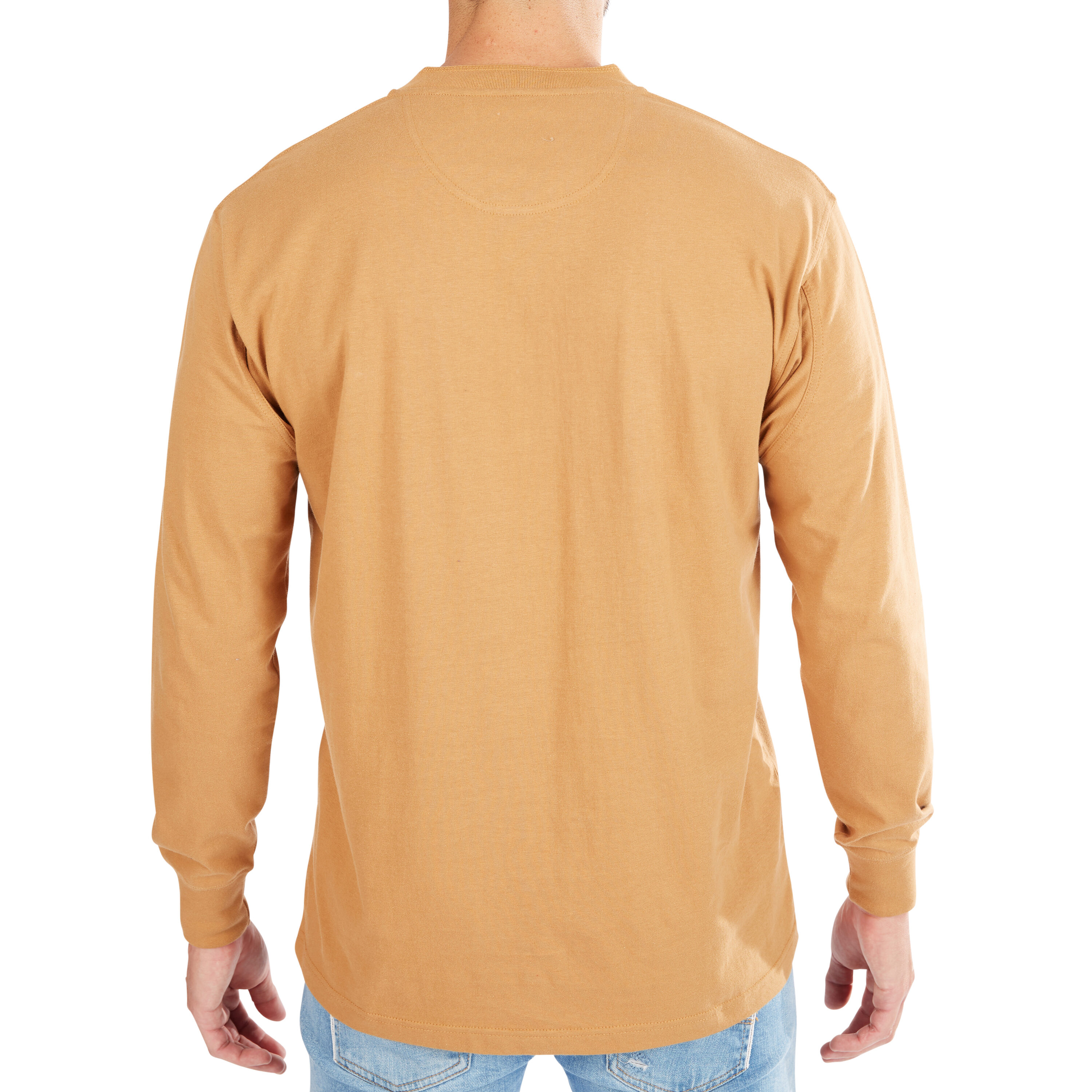 Playera de manga larga estilo Henley en color café para hombre de Smith's Workwear (XL)