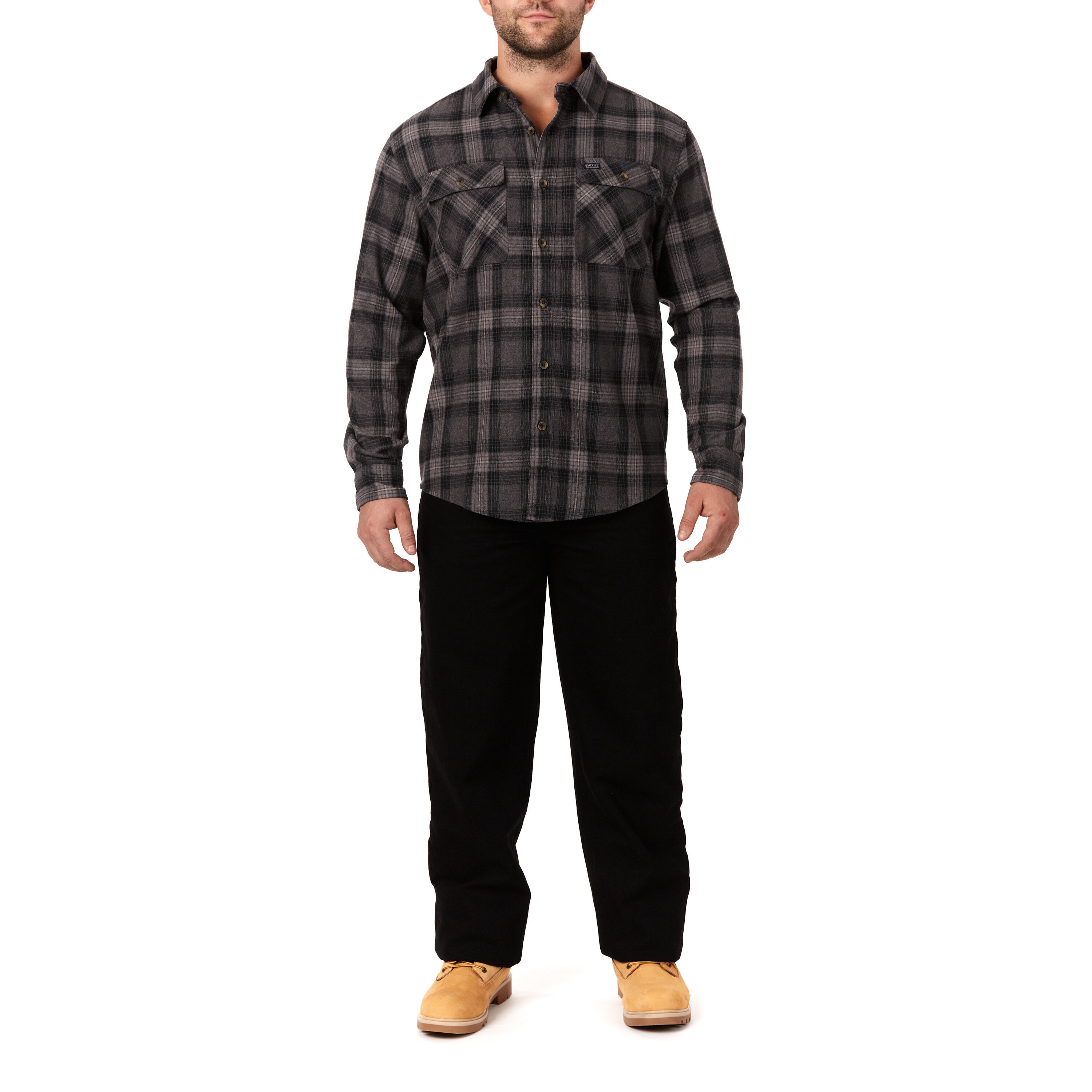 Camisa de Botones a Cuadros de Manga Larga en Gris para Hombres de Smith's Workwear (XL)