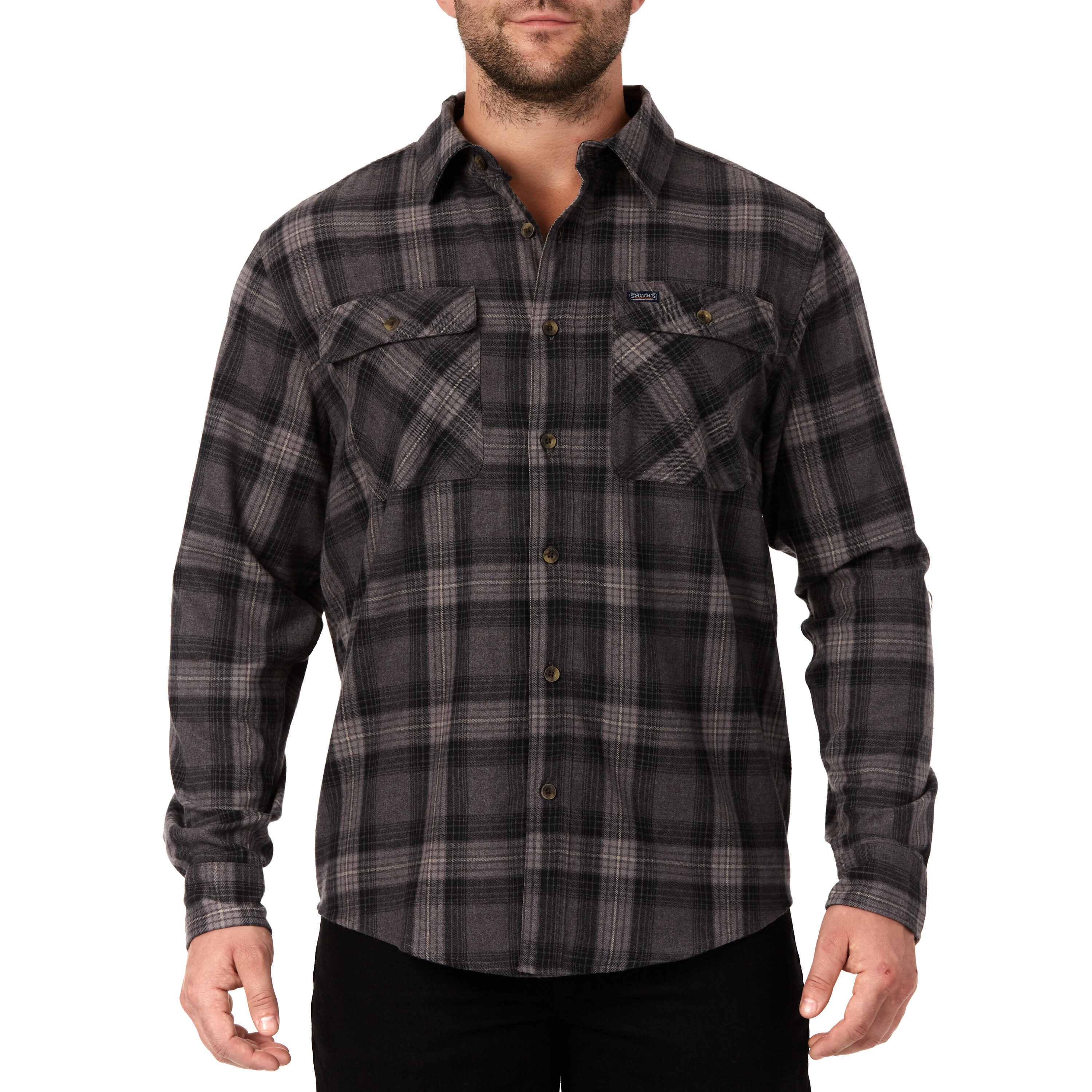 Camisa de Botones a Cuadros de Manga Larga en Gris para Hombres de Smith's Workwear (XL)