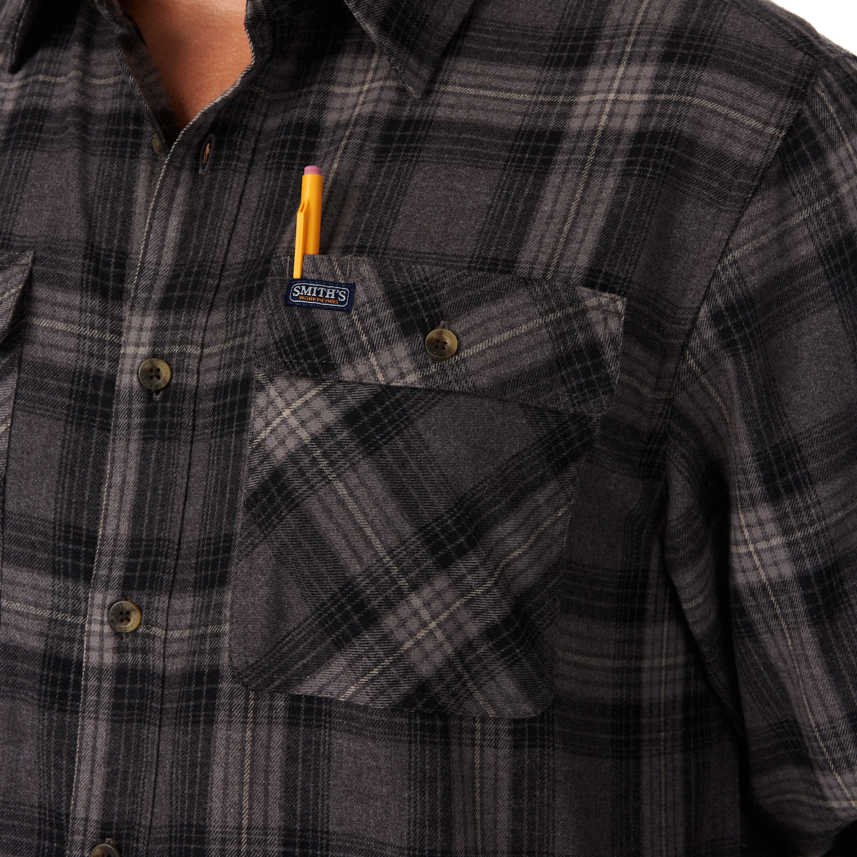 Camisa de Botones a Cuadros de Manga Larga en Gris para Hombres de Smith's Workwear (XL)