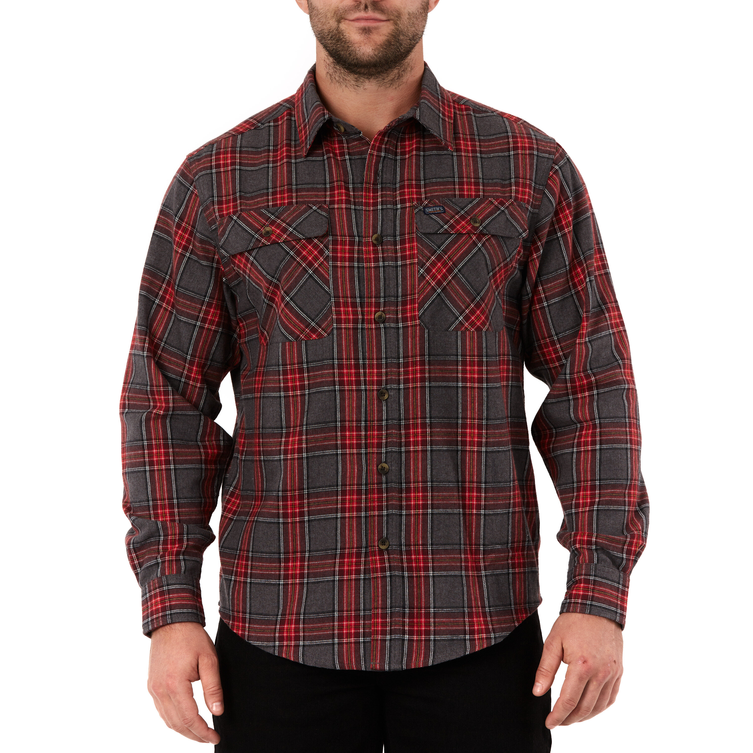 Camisa de cuadros rojos tejida de manga larga para hombre de Smith's Workwear (XL)