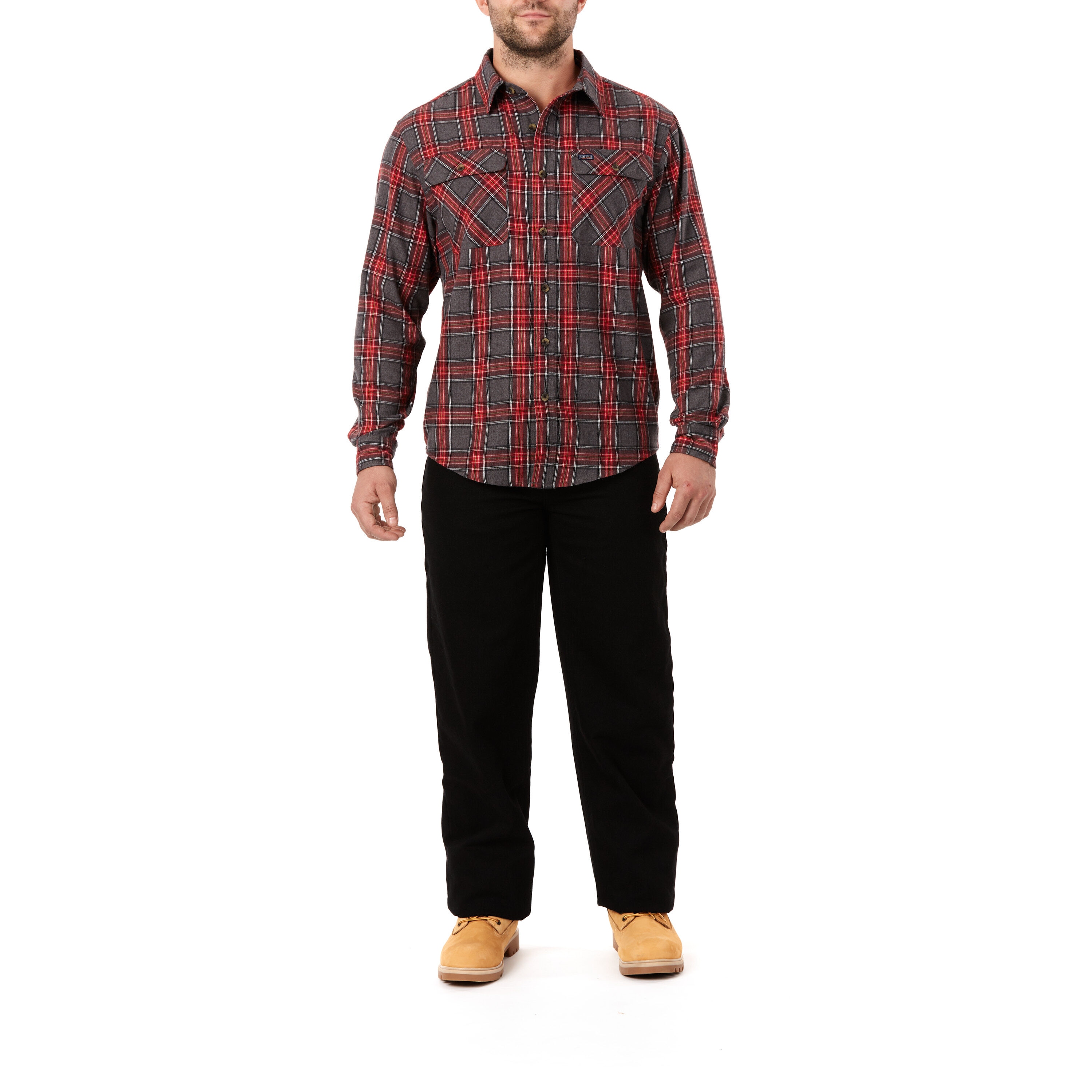Camisa de cuadros rojos tejida de manga larga para hombre de Smith's Workwear (XL)