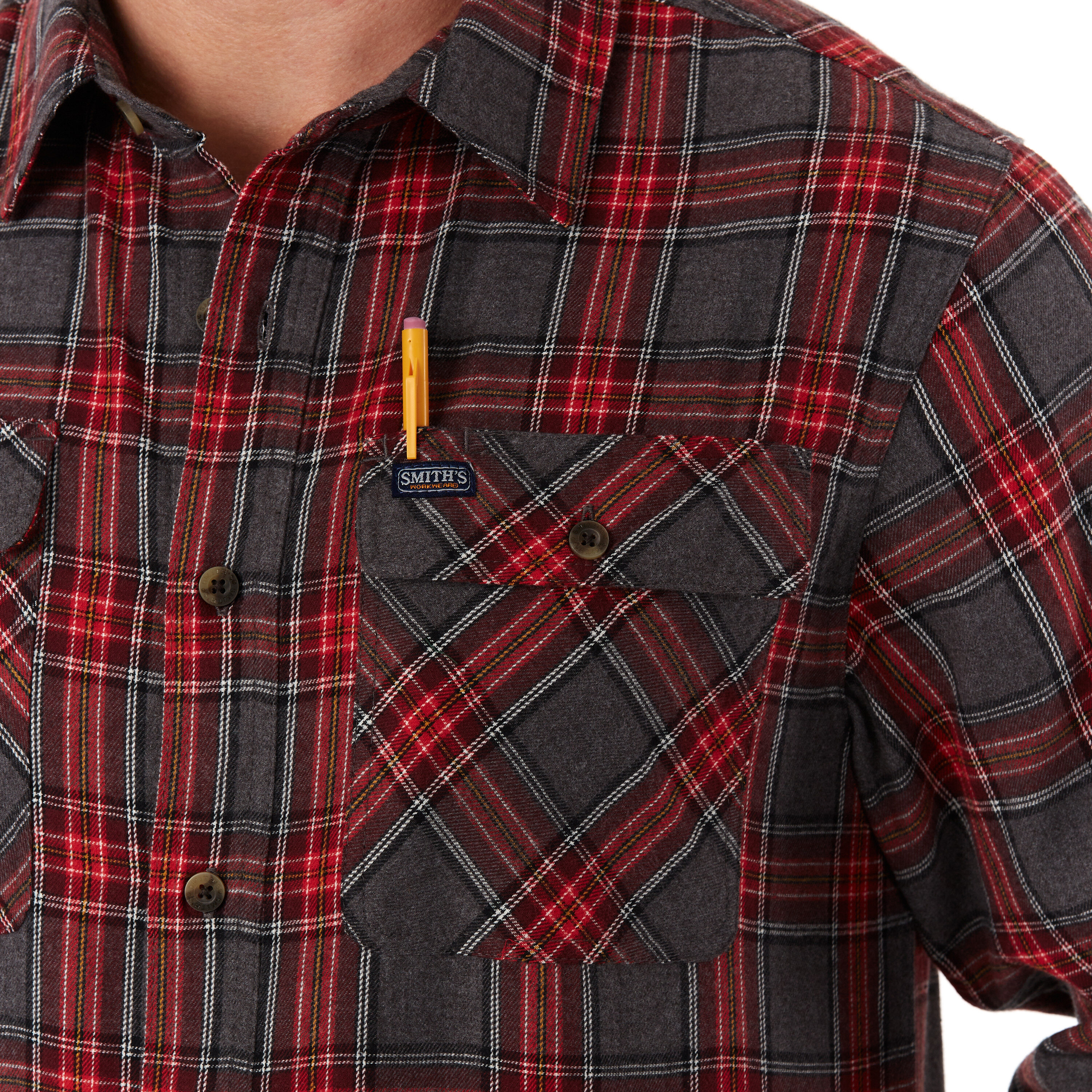 Camisa de cuadros rojos tejida de manga larga para hombre de Smith's Workwear (XL)