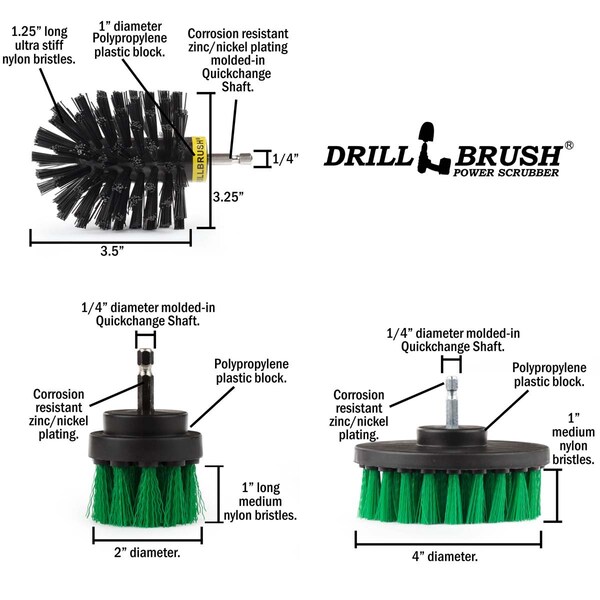 Cepillos de limpieza eléctricos giratorios Drillbrush para bañera, azulejos y ducha - S-G24KO-QC-DB
