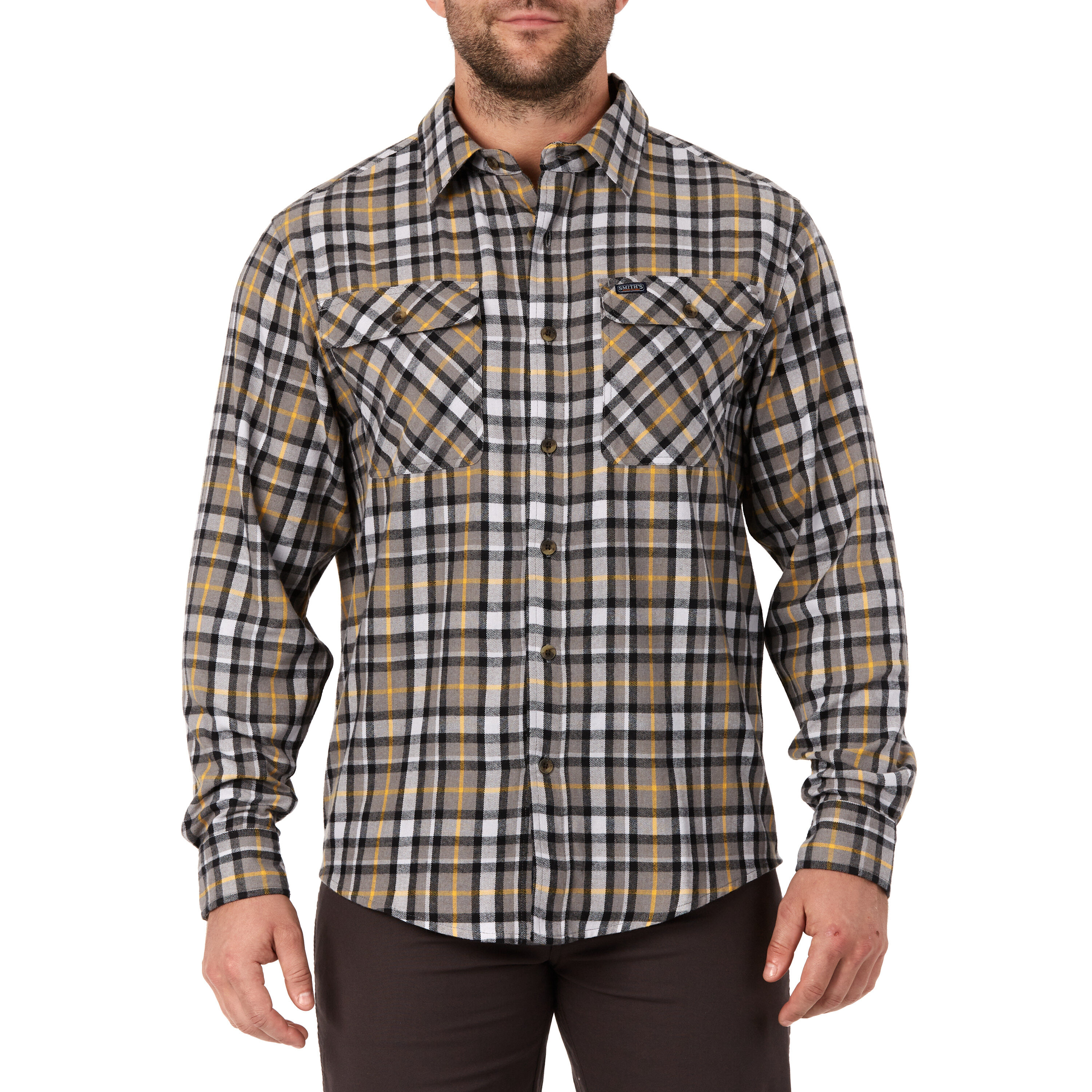 Camisa cuadriculada de manga larga en gris para hombre de Smith's Workwear (XL)