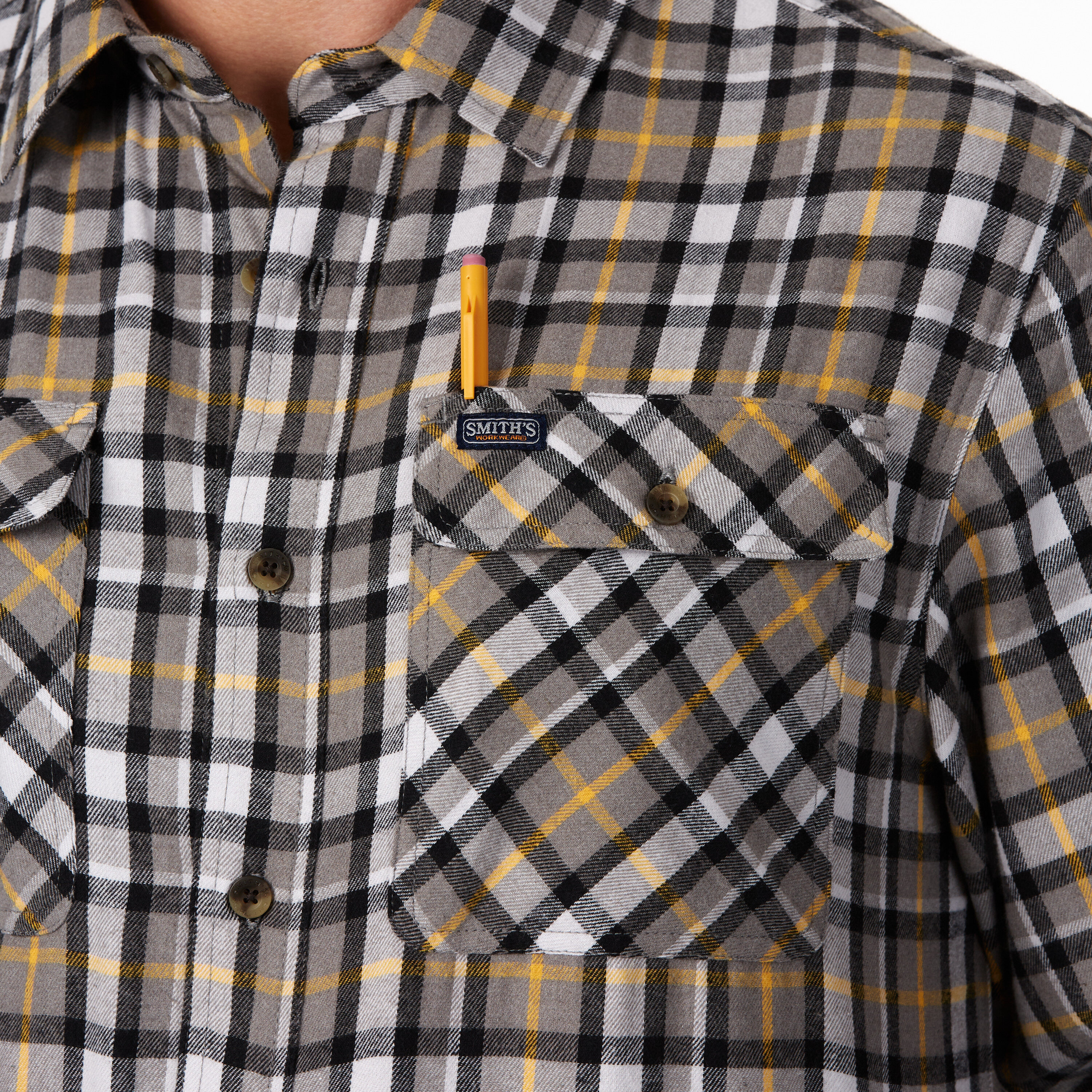 Camisa cuadriculada de manga larga en gris para hombre de Smith's Workwear (XL)
