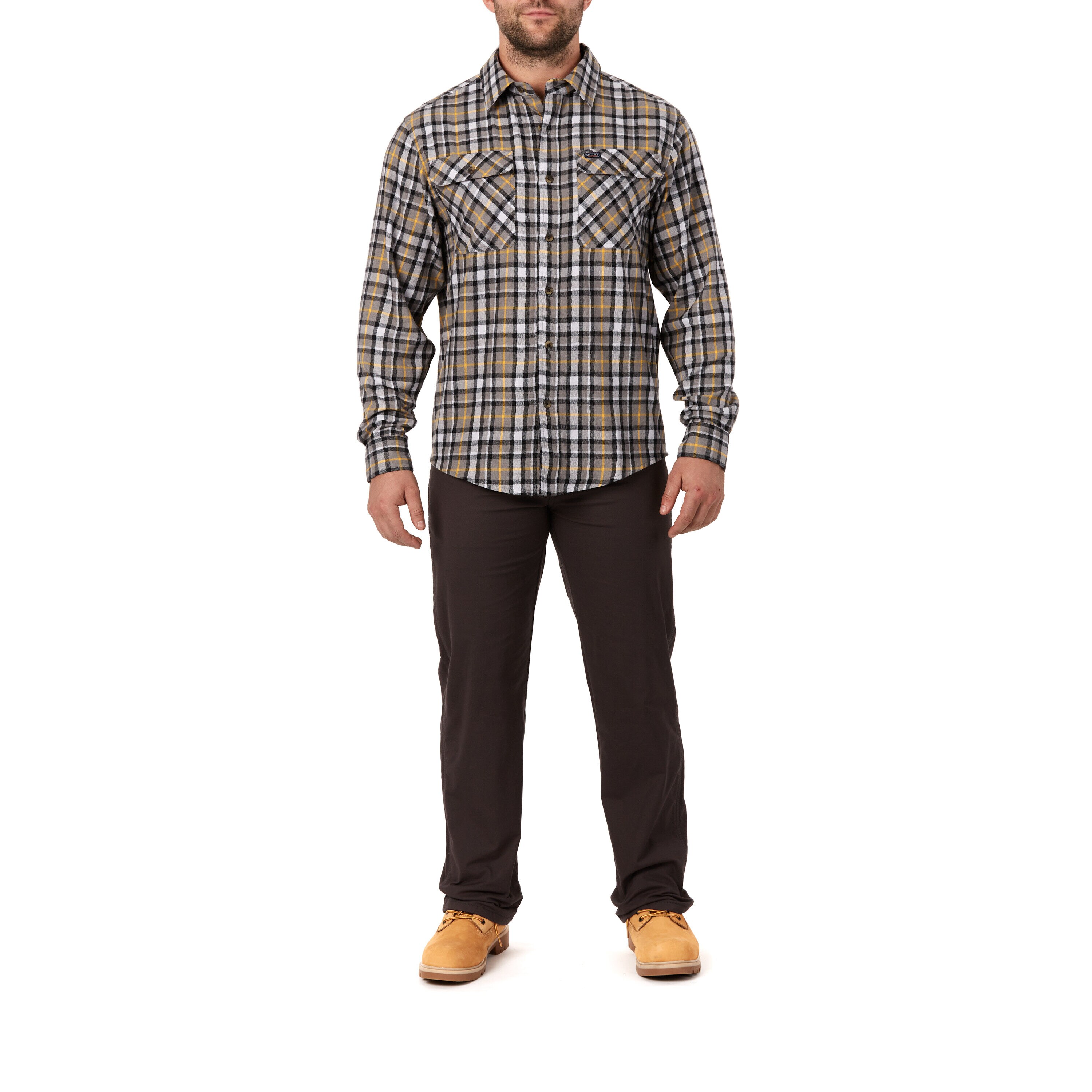 Camisa cuadriculada de manga larga en gris para hombre de Smith's Workwear (XL)