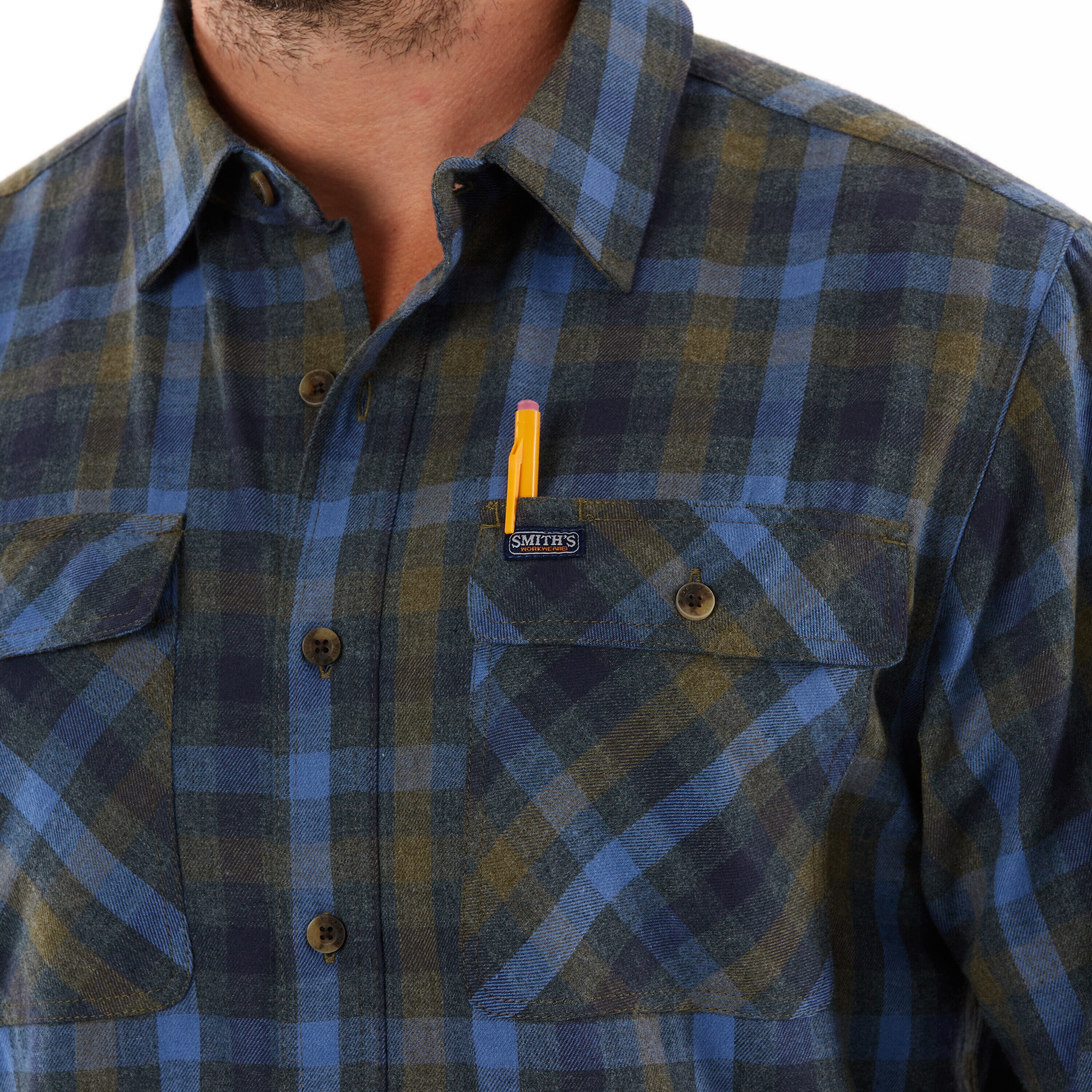 Camisa de botones a cuadros azul de manga larga tejida para hombre de Smith's Workwear (XL)