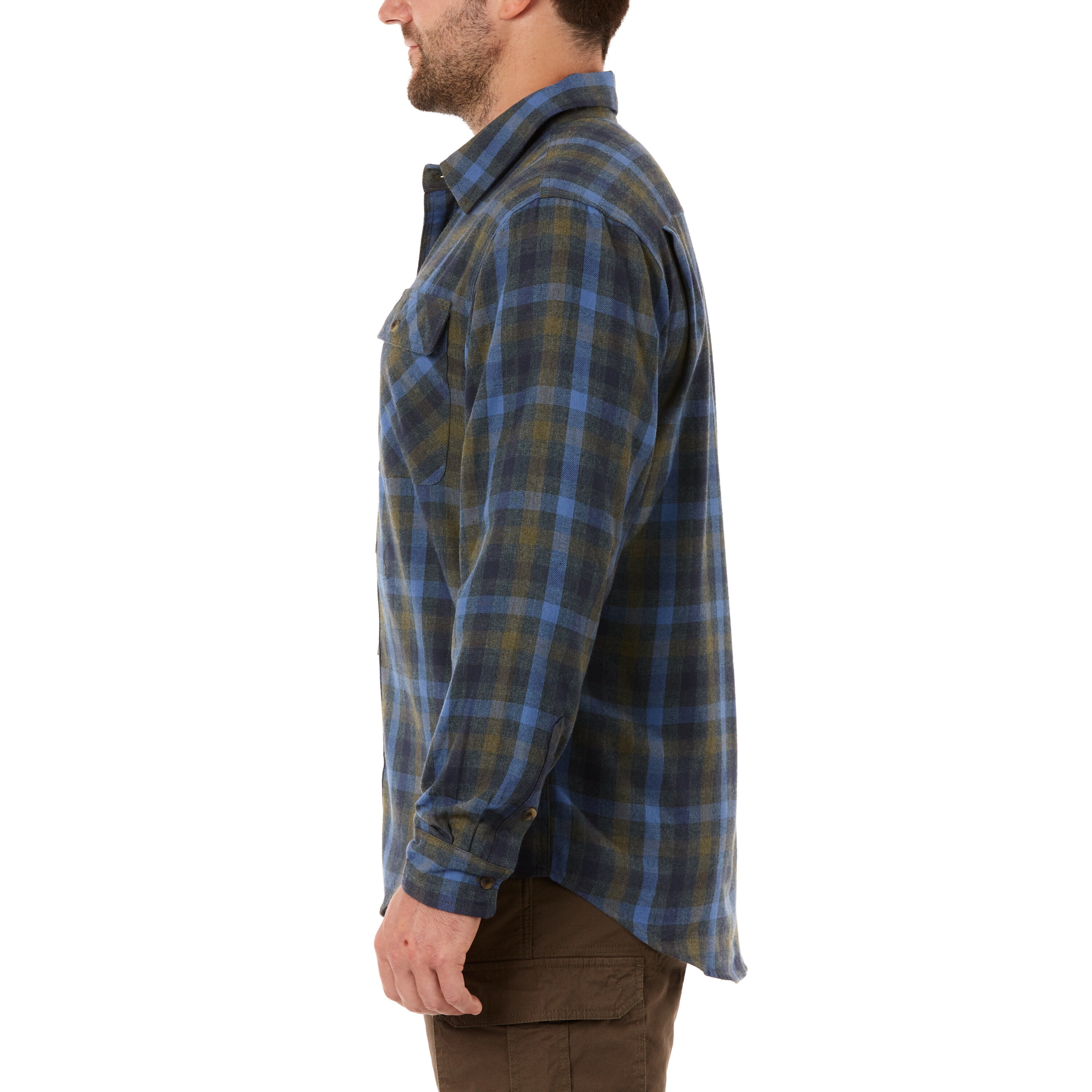Camisa de botones a cuadros azul de manga larga tejida para hombre de Smith's Workwear (XL)