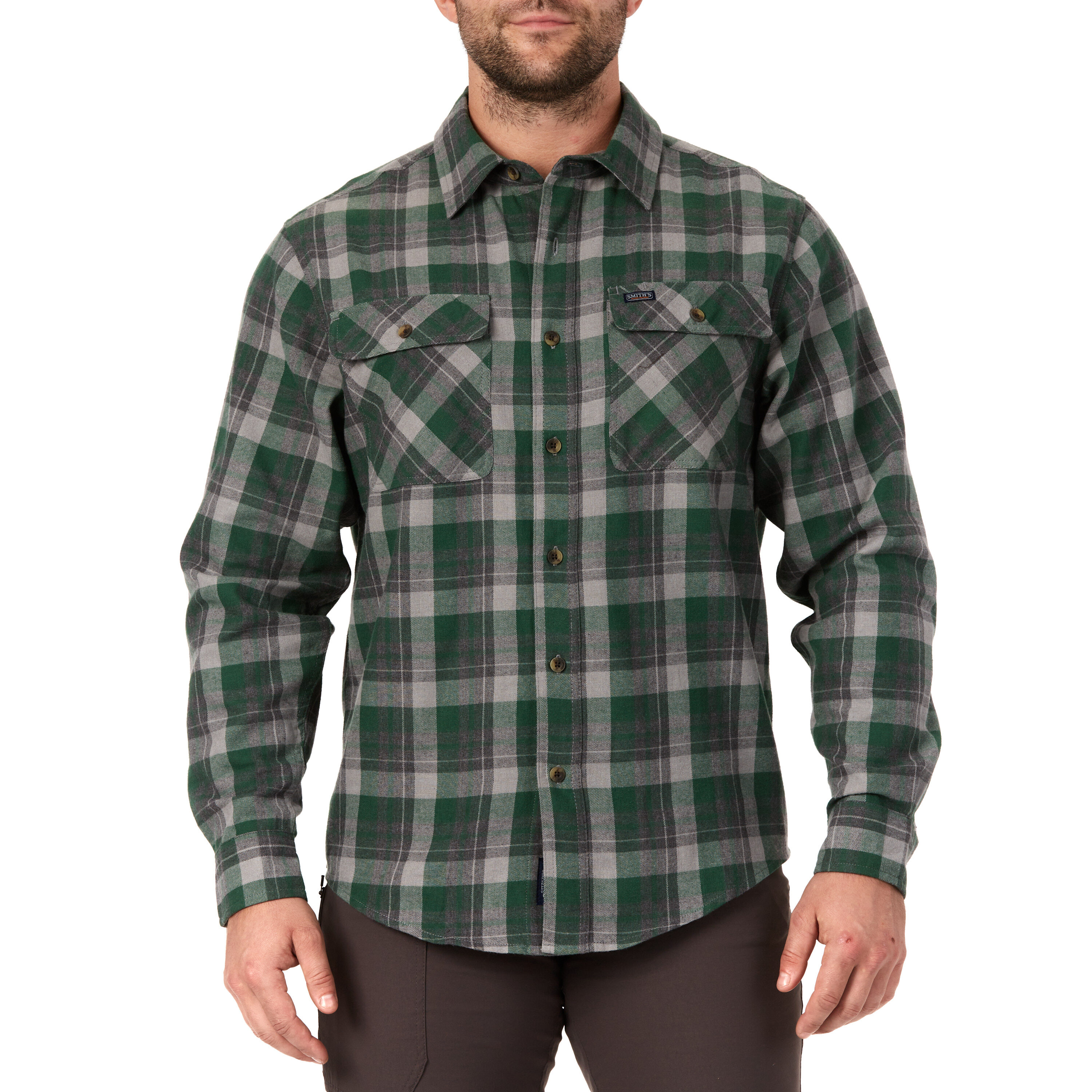 Camisa de botón a cuadros de manga larga tejida en verde para hombres de Smith's Workwear (XL)