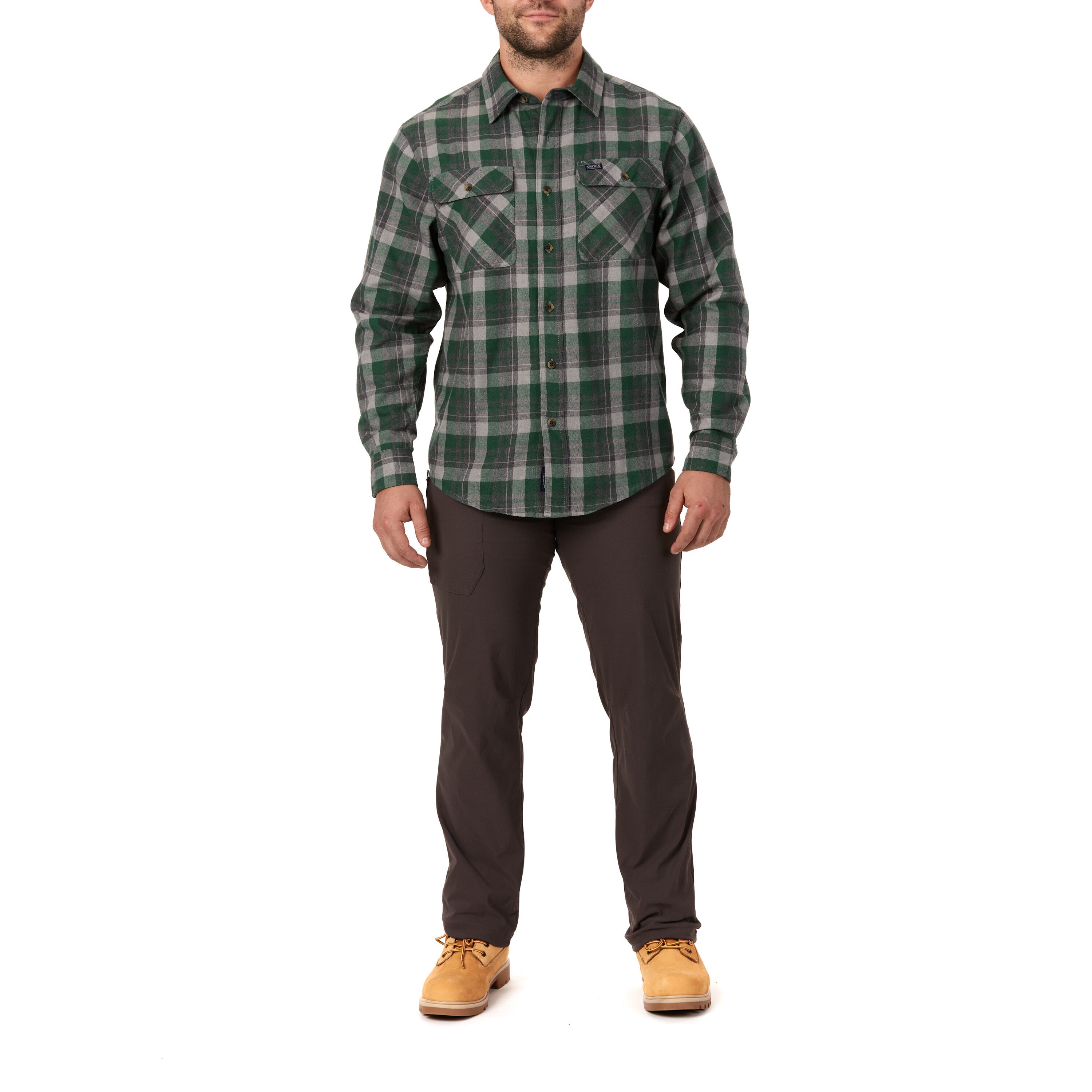 Camisa de botón a cuadros de manga larga tejida en verde para hombres de Smith's Workwear (XL)