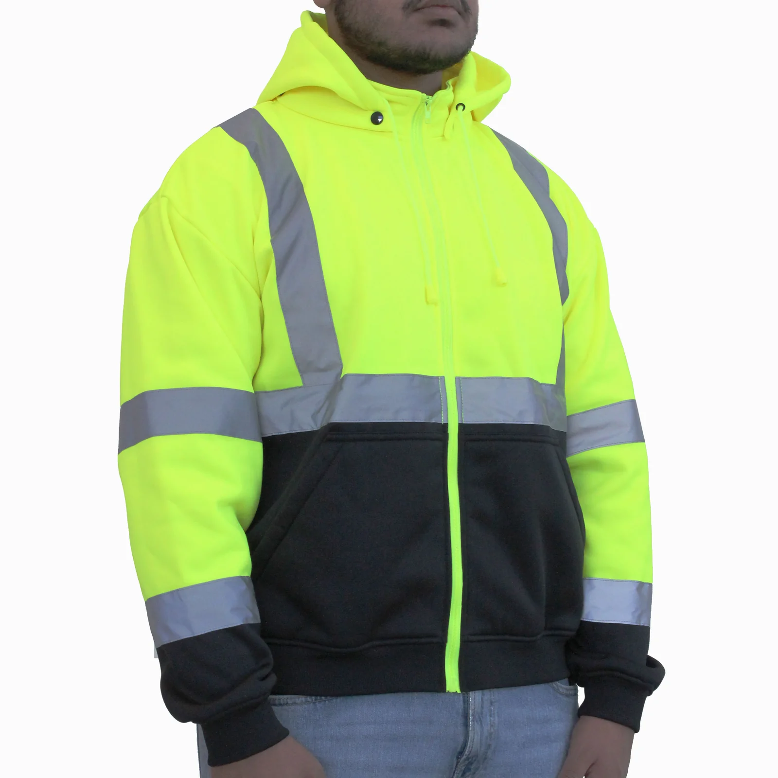 Sudadera con capucha larga de malla verde unisex para adultos con protección de brillo (3XL) HW173GBK (3XL)