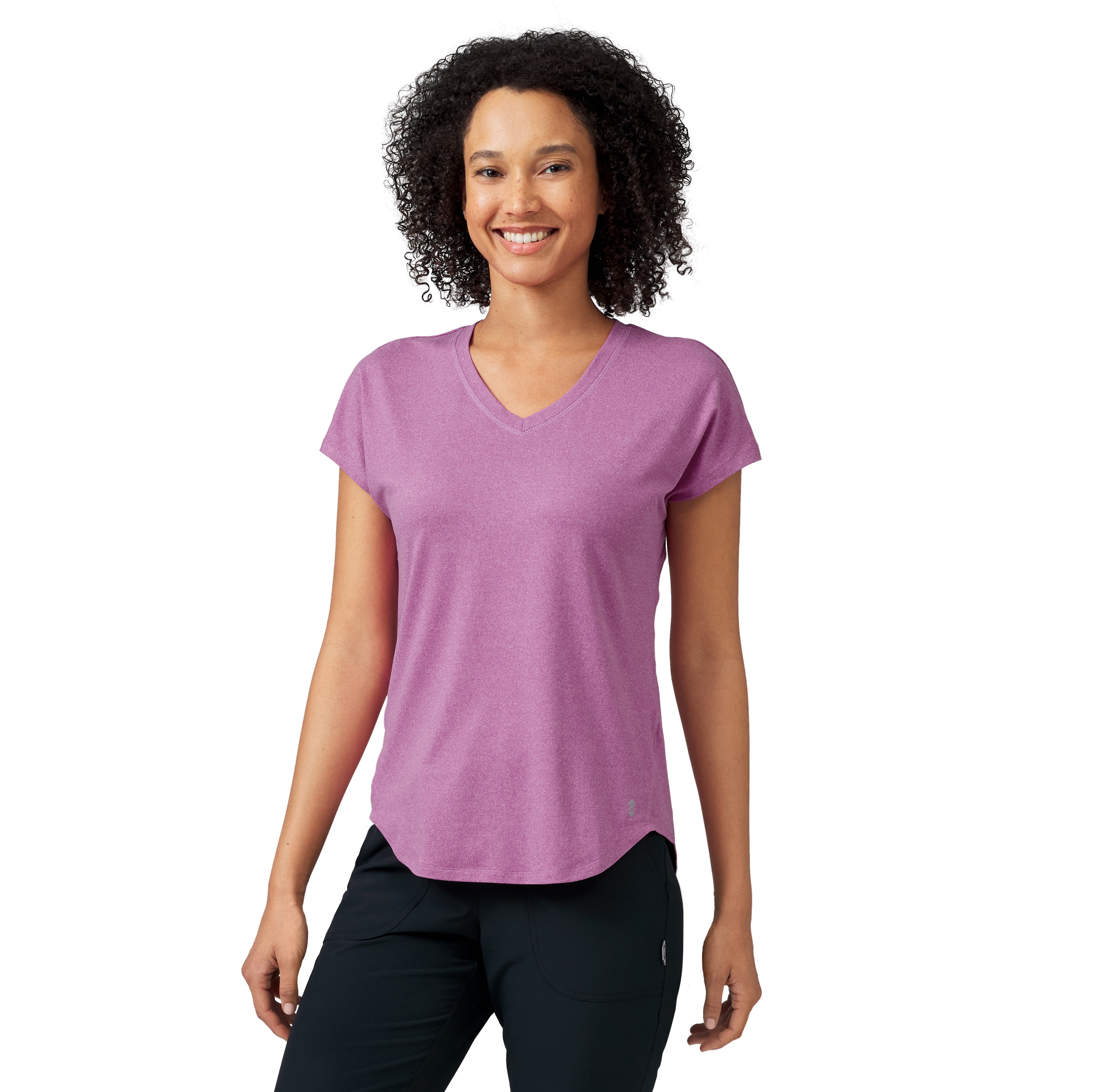 Playera de manga corta lisa morada de punto para mujer de Free Country (talla grande)