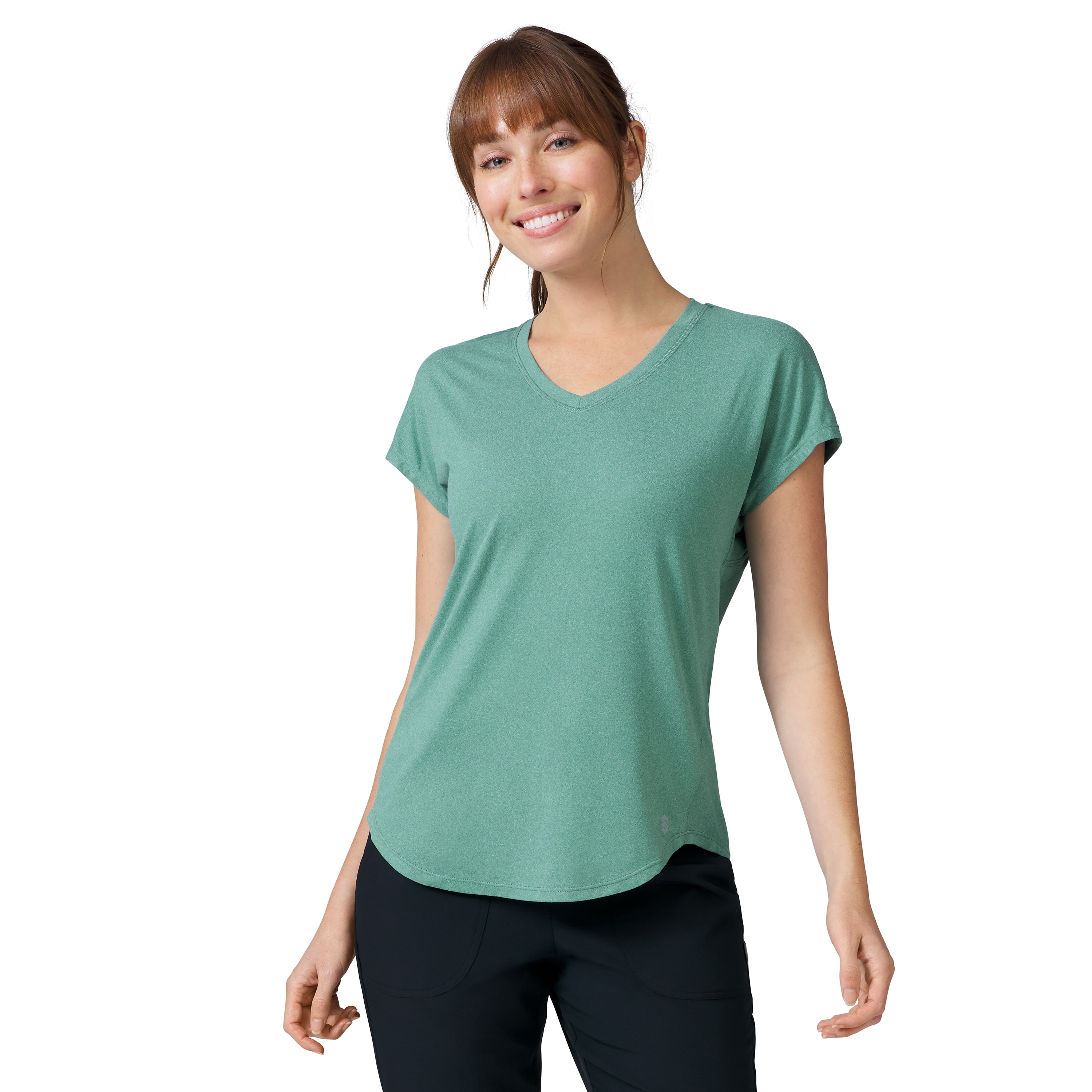 Playera de manga corta verde lisa de punto para mujer de Free Country (Talla Grande)