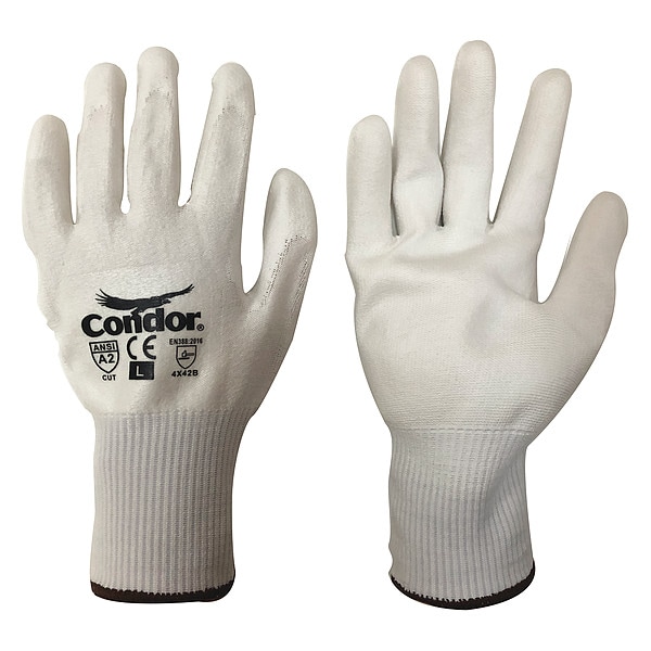 Guantes recubiertos resistentes al corte Condor, Nivel de corte A2, 13 ga, blanco, 2XL (11) - 29JV90