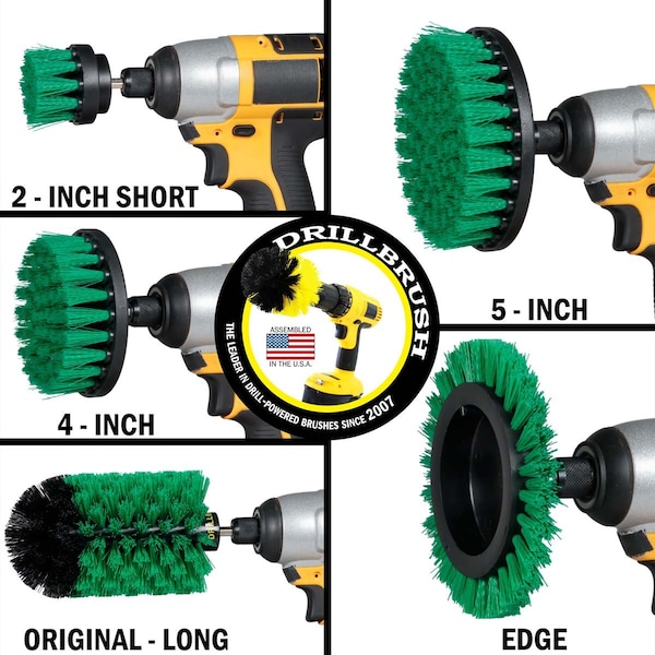 Cepillo Eléctrico de Perforadora Drill Brush Power Scrubber de Useful Products 5 pulgadas de ancho y 7 pulgadas de largo, color verde - G-S-E542J-QC-DB