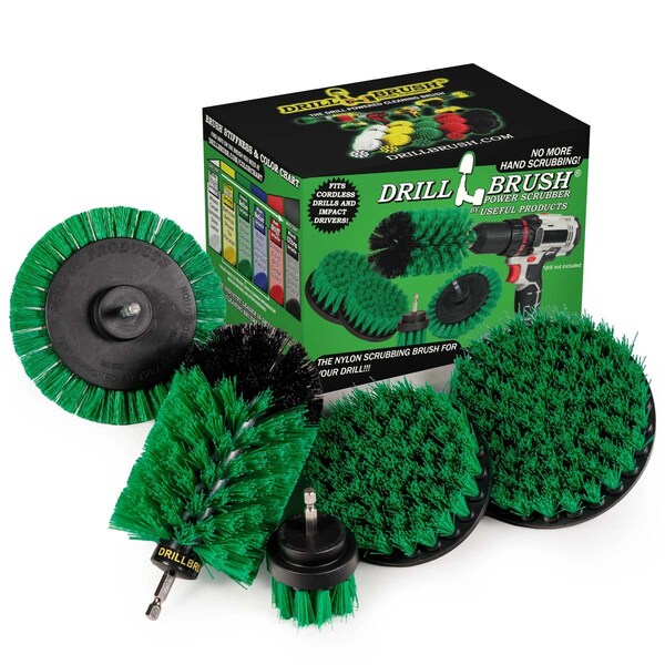 Cepillo Eléctrico de Perforadora Drill Brush Power Scrubber de Useful Products 5 pulgadas de ancho y 7 pulgadas de largo, color verde - G-S-E542J-QC-DB