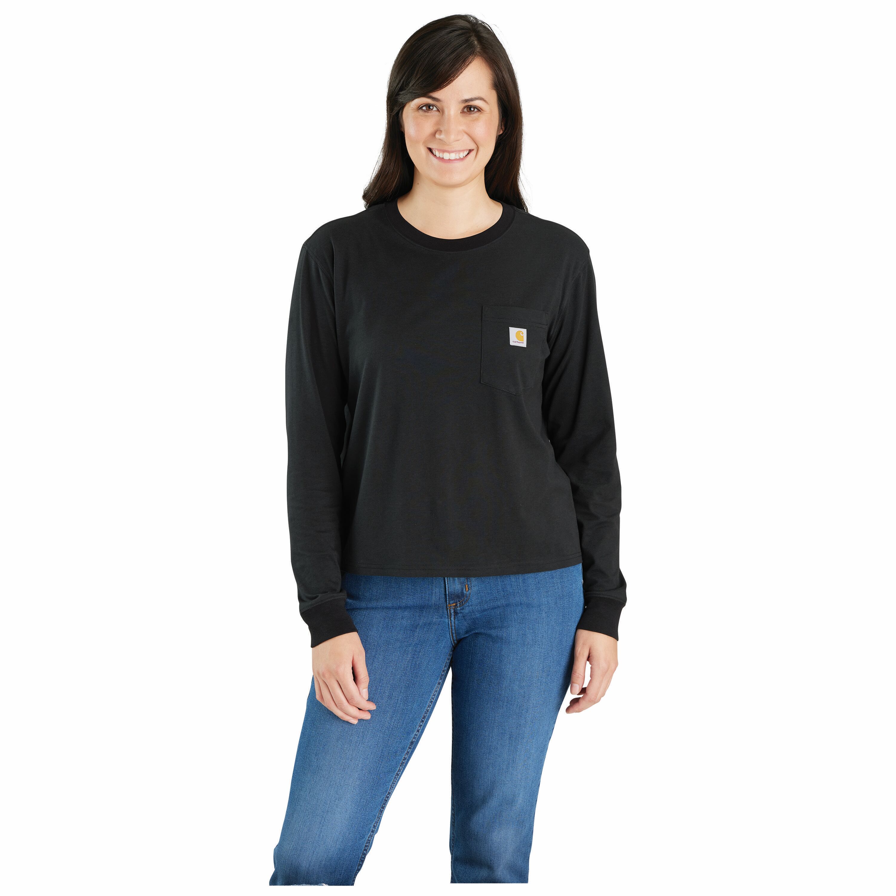 Playera de manga larga negra de Jersey para mujer de Carhartt (Grande)