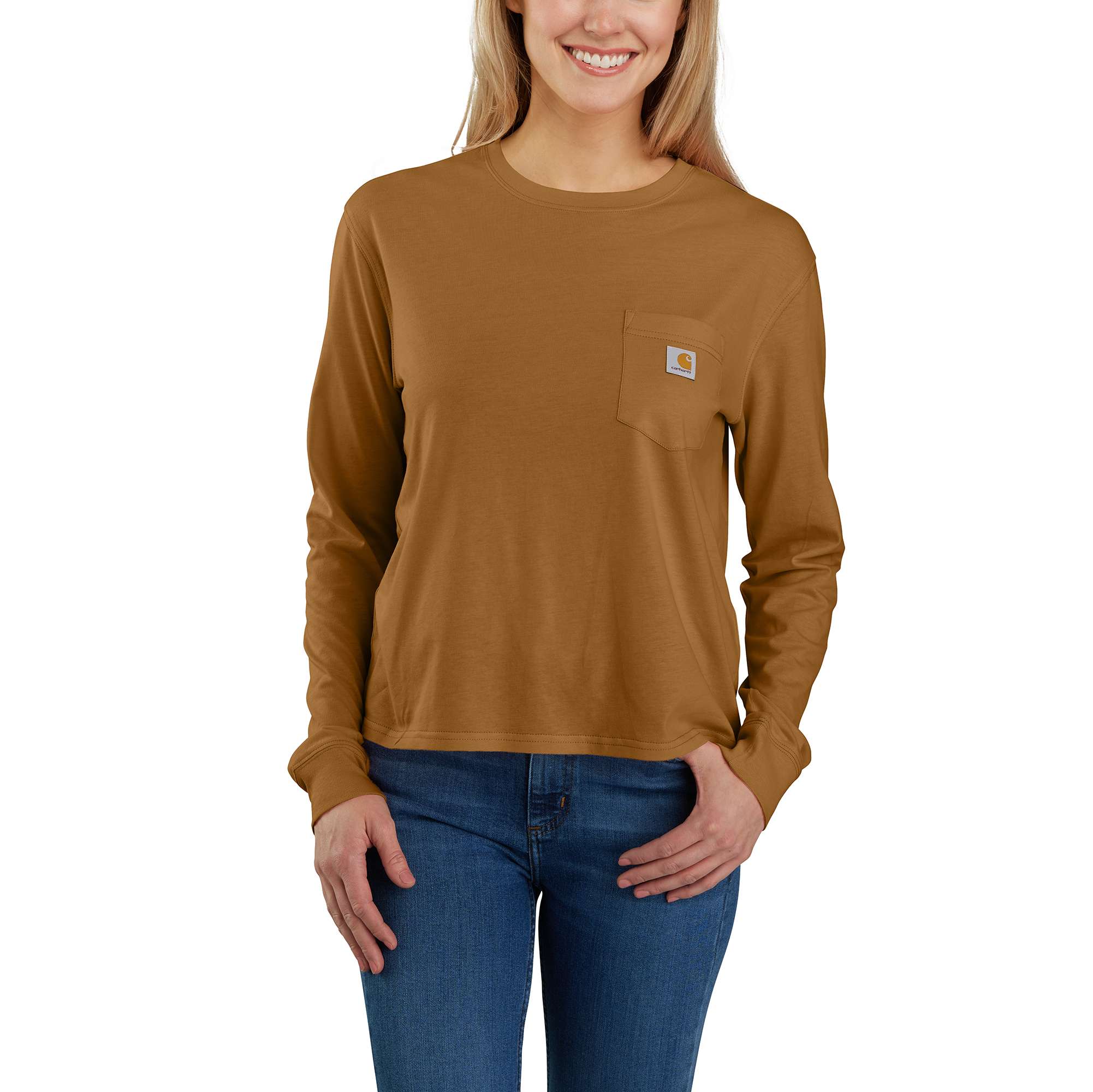 Playera de manga larga de jersey café de mujer de Carhartt (Talla Grande) 106121-BRNLREG