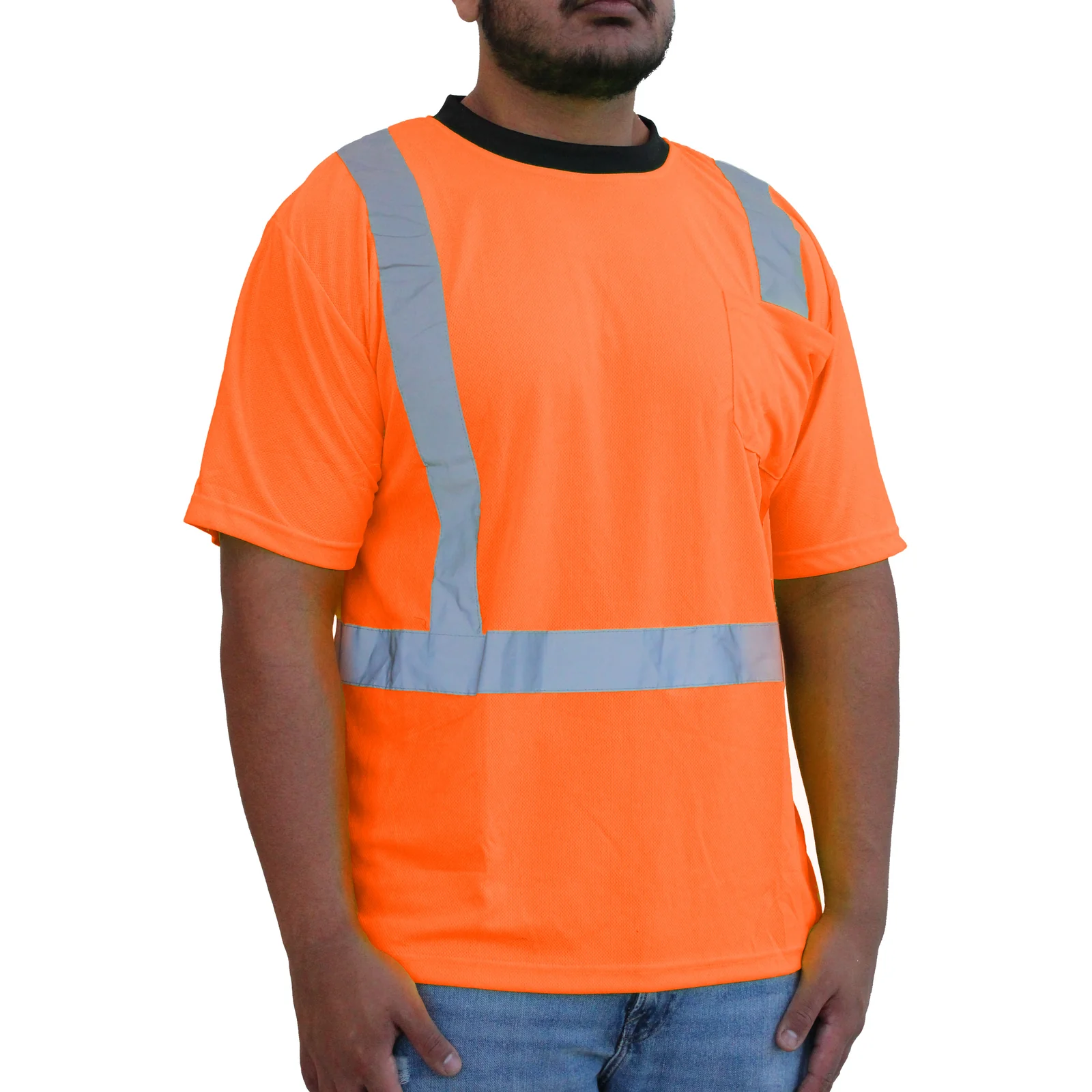 Playera de malla naranja de manga corta unisex para adultos Glow Shield (Talla pequeña) HW102FO (S)