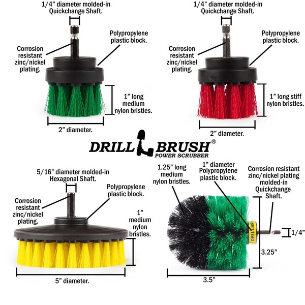 Set de Cepillos para Taladro para Limpiar la Ducha Drillbrush - Set de Cepillos de Fregado de Potencia - 5YH-2RGOGQC