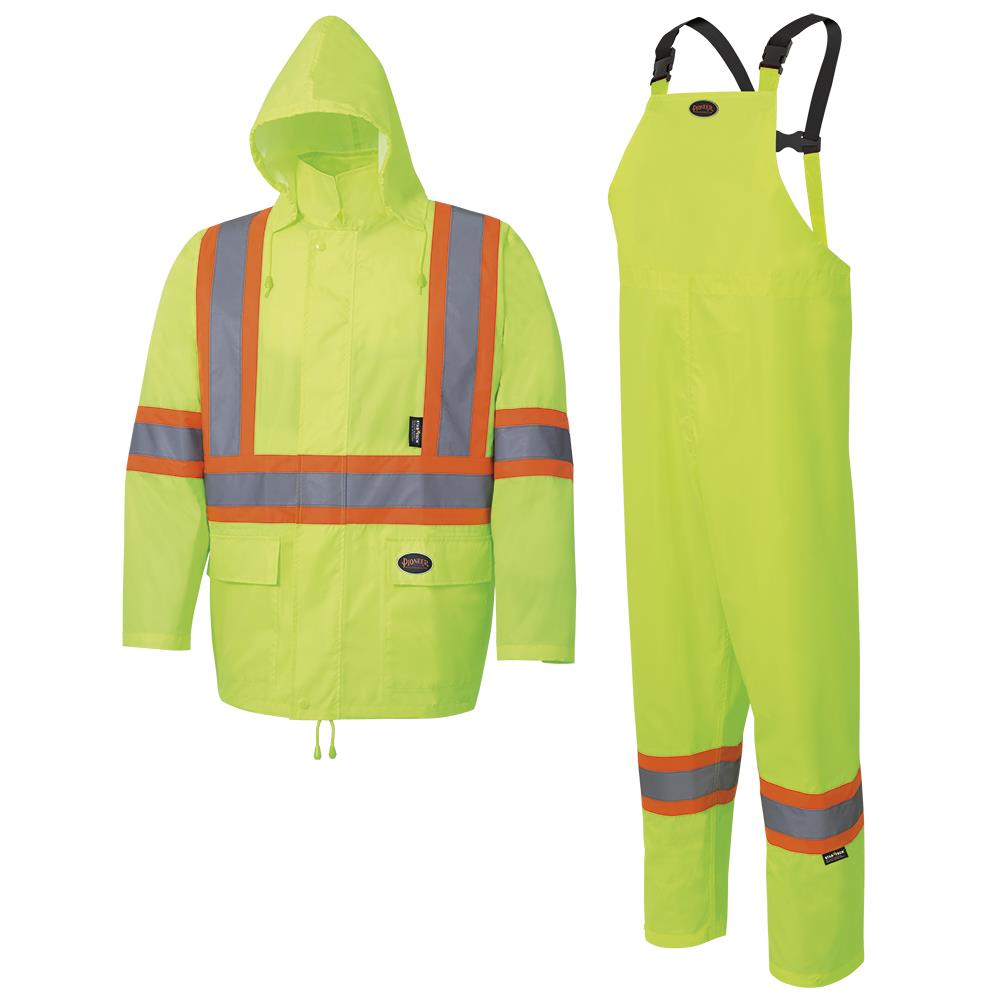 Conjunto de lluvia grande unisex amarillo/verde de alta visibilidad de Pioneer V1080360U-L
