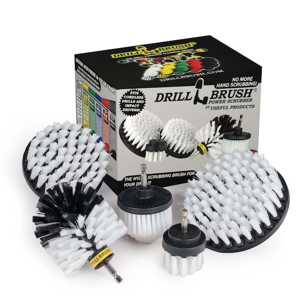 Cepillo Taladro Power Scrubber de Useful Products 5 pulgadas de ancho 5 pulgadas de largo, color blanco - W-S-542CO-QC-DB