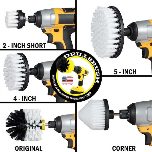 Cepillo Taladro Power Scrubber de Useful Products 5 pulgadas de ancho 5 pulgadas de largo, color blanco - W-S-542CO-QC-DB