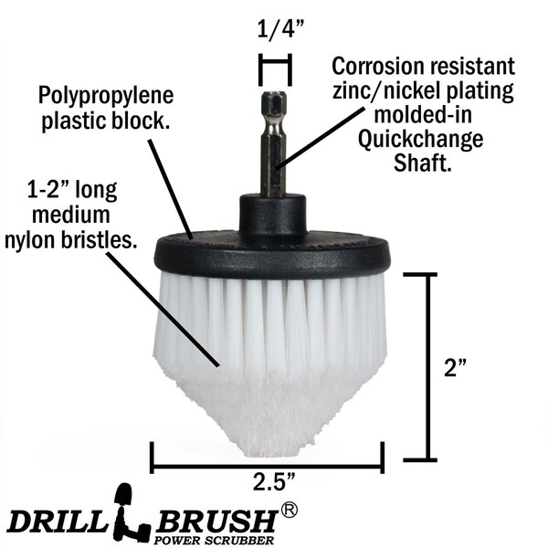 Cepillo Taladro Power Scrubber de Useful Products 5 pulgadas de ancho 5 pulgadas de largo, color blanco - W-S-542CO-QC-DB