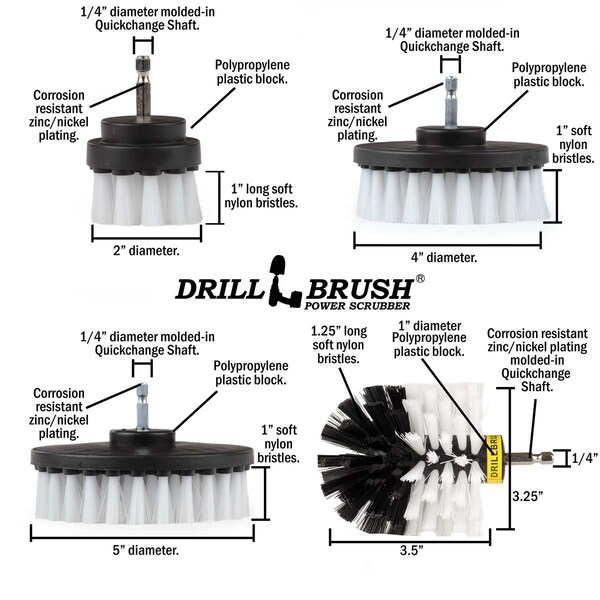 Cepillo Taladro Power Scrubber de Useful Products 5 pulgadas de ancho 5 pulgadas de largo, color blanco - W-S-542CO-QC-DB