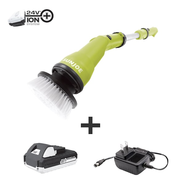Cepillo giratorio inalámbrico Sun Joe 24V iON+ 1.3Ah de mano con 360 grados de giro - 24V-PWSCRB-LTW