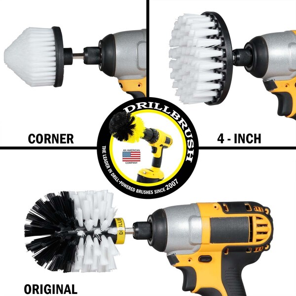 Cepillo eléctrico para taladro Power Scrubber de Useful Products 5 in W 5 in L, blanco - W-S-4CO-QC-DB