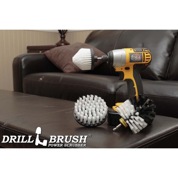 Cepillo eléctrico para taladro Power Scrubber de Useful Products 5 in W 5 in L, blanco - W-S-4CO-QC-DB