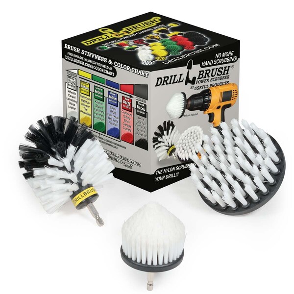 Cepillo eléctrico para taladro Power Scrubber de Useful Products 5 in W 5 in L, blanco - W-S-4CO-QC-DB