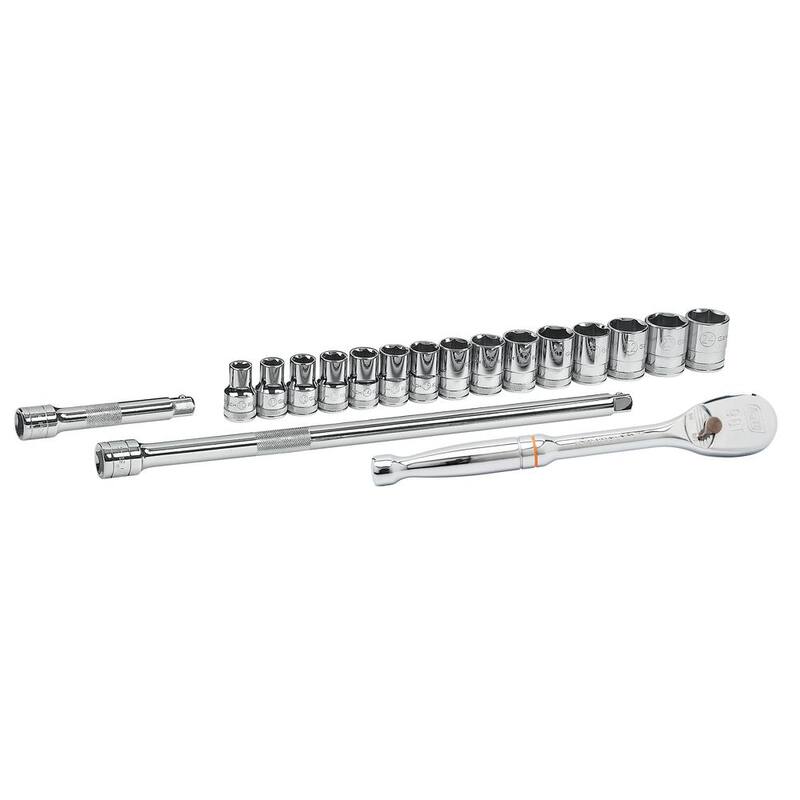 Juego de herramientas mecánicas GEARWRENCH de 1/2 pulgadas de accionamiento, 6 puntos métricos con trinquete de 90 dientes y juego de herramientas de socket (18 piezas) - 80708