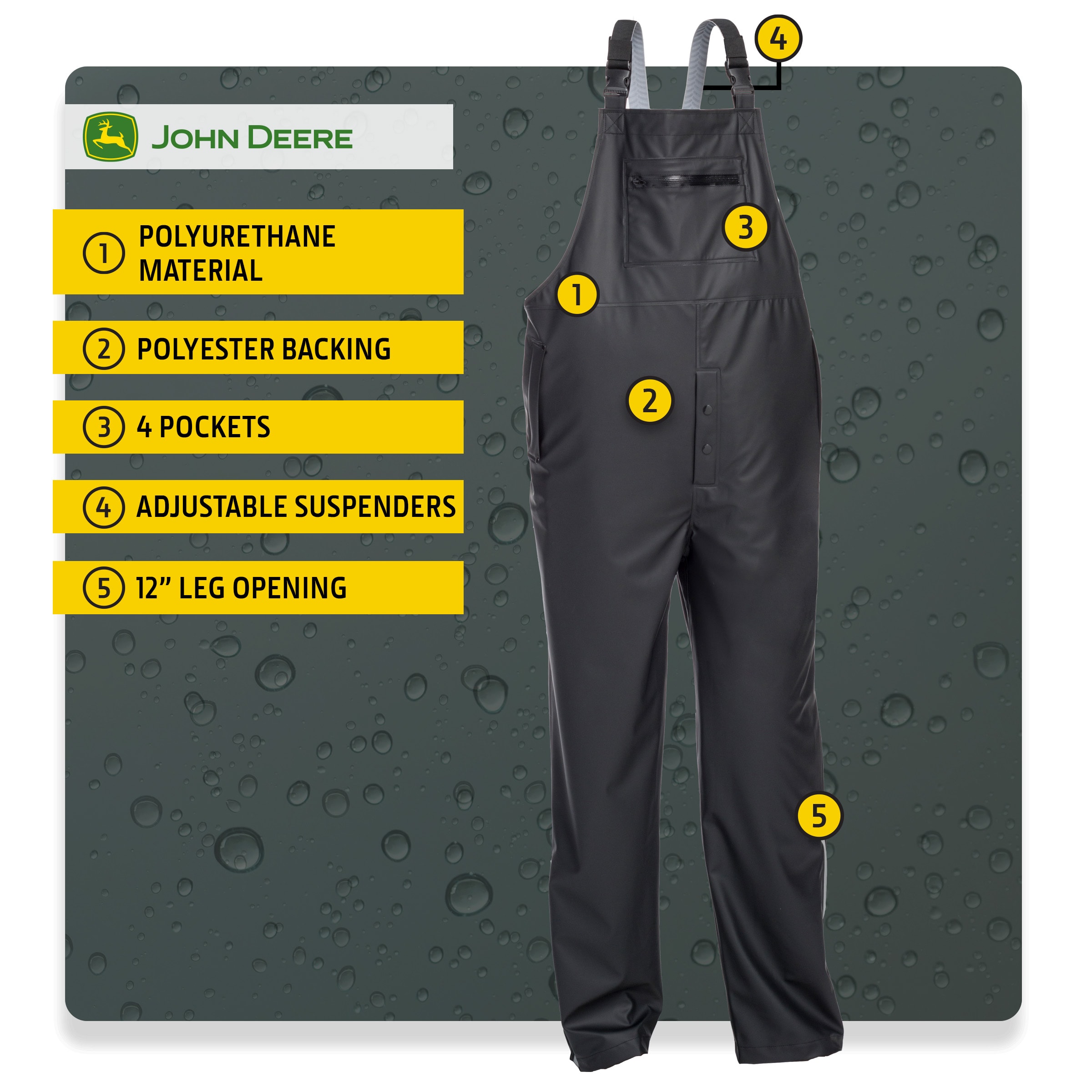 Overol sin mangas negro para hombre de John Deere (Talla XX-Grande)